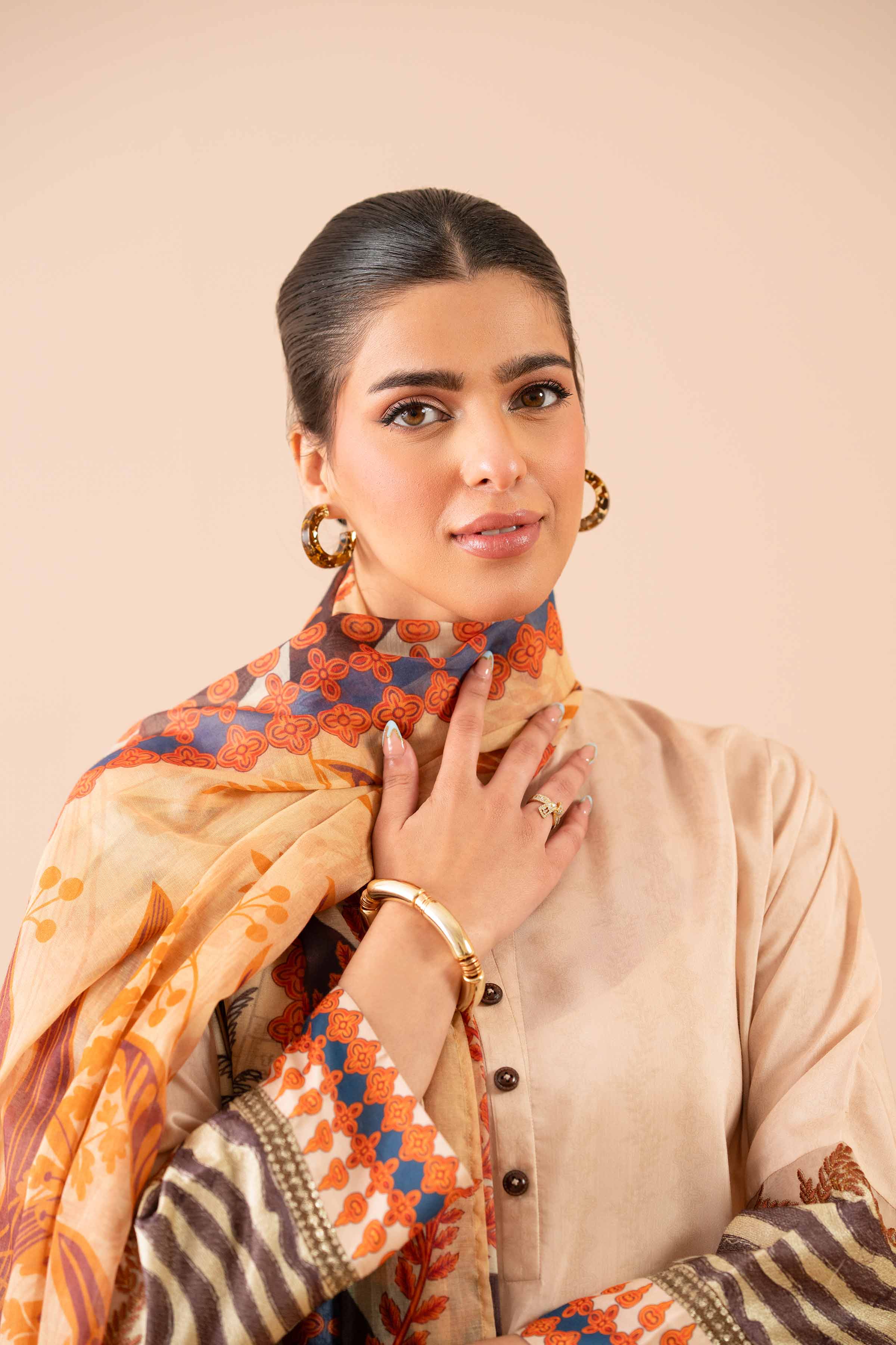NishatUK - Beige Embroidered   Cambric 3-piece ready to wear Suit