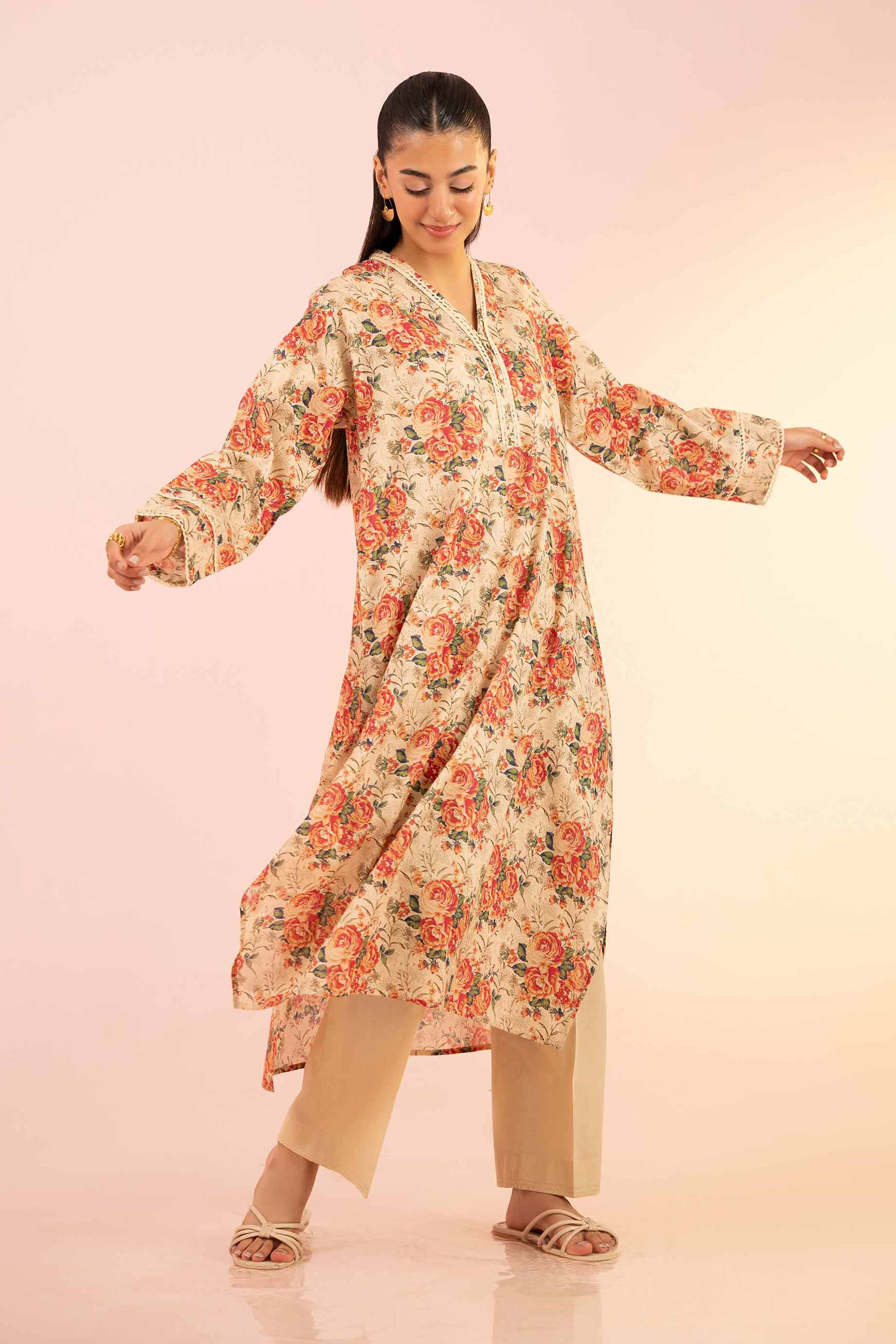 NishatUK - Beige Printed Dobby 1-piece ready to wear Shirt