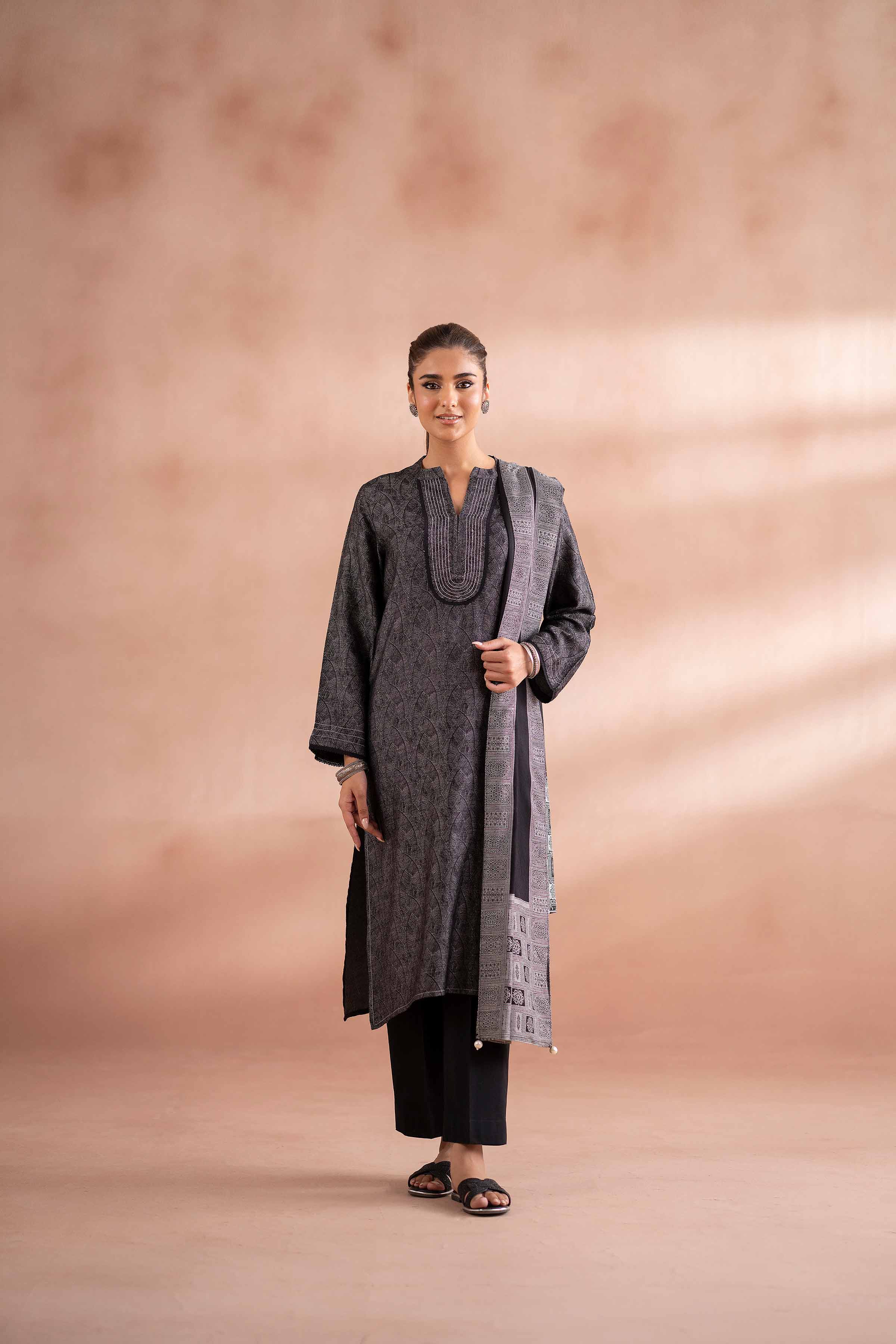 NishatUK - Grey Solids Jacquard 3-piece ready to wear Suit