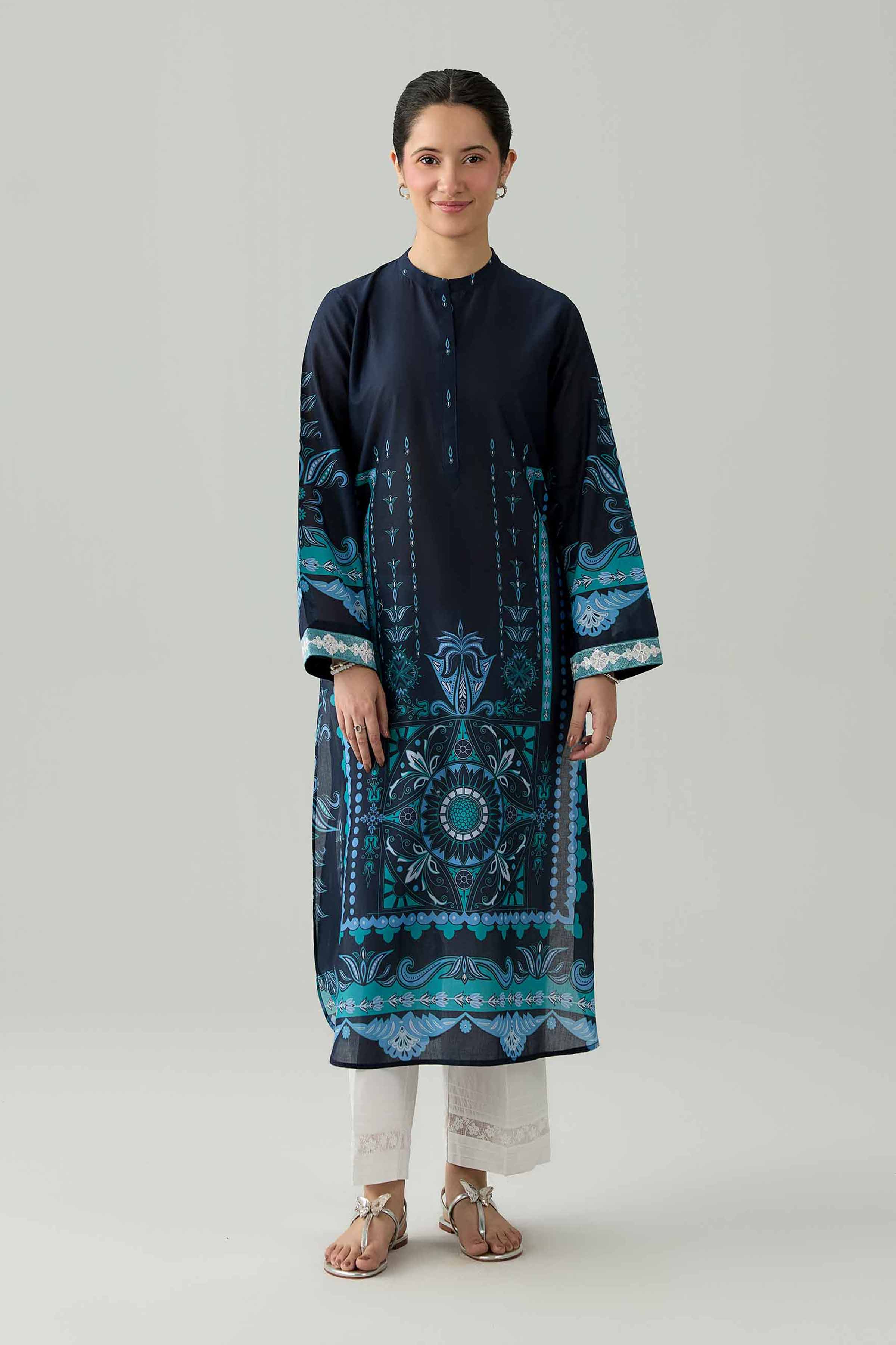 Nishat UK - Blue Embroidered Lawn 1 Piece ready to wear Shirt
