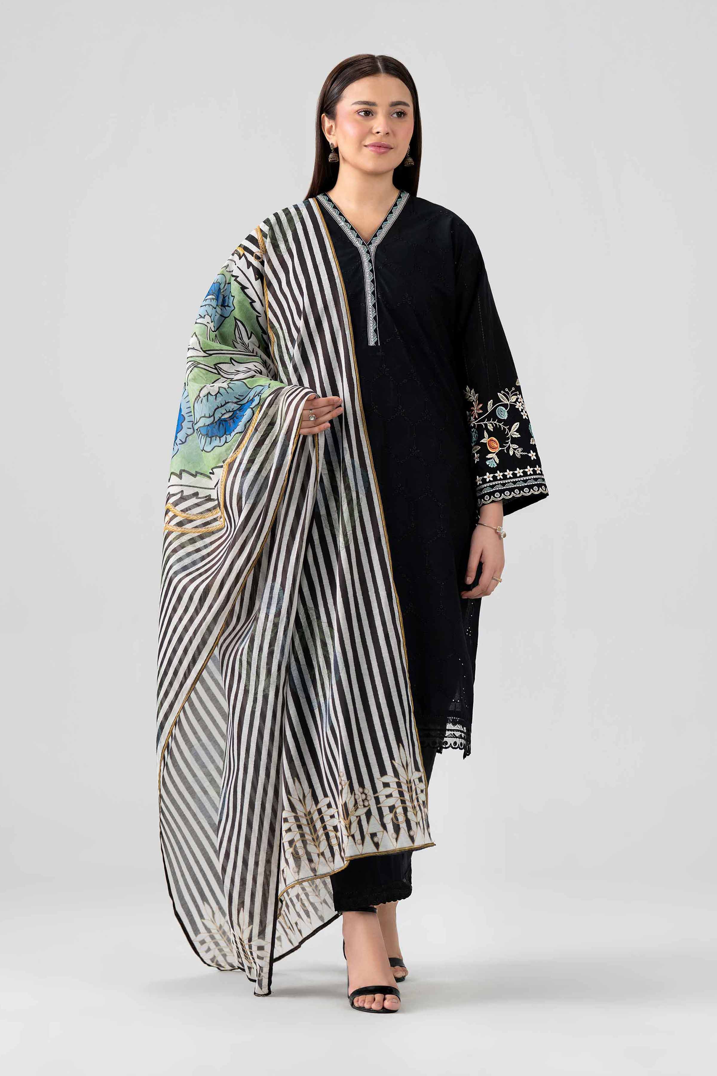 Nishat UK - Black Embroidered chicken kari 3 Pieces ready to wear Suit