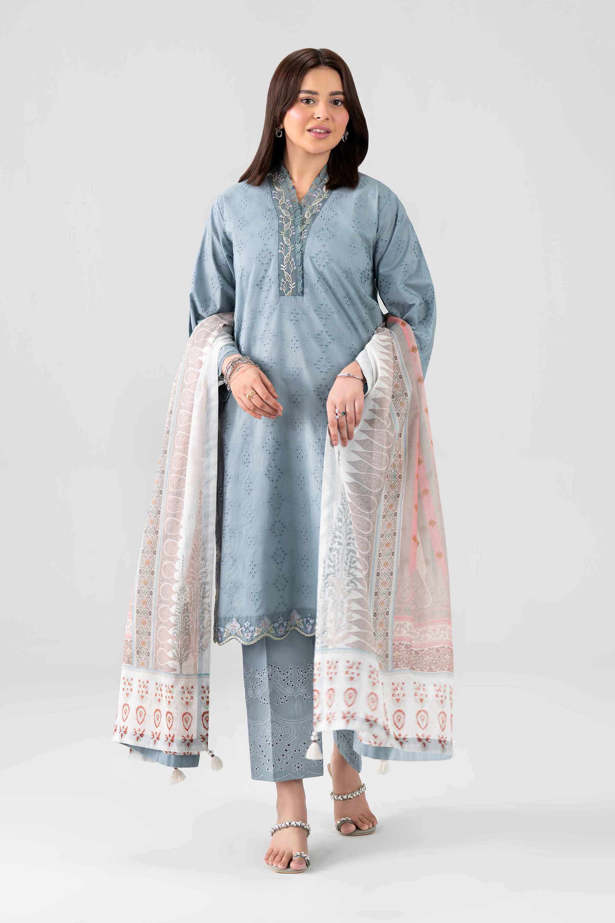 Nishat UK - Grey Embroidered Chicken Kari 3 Pieces ready to wear Suit