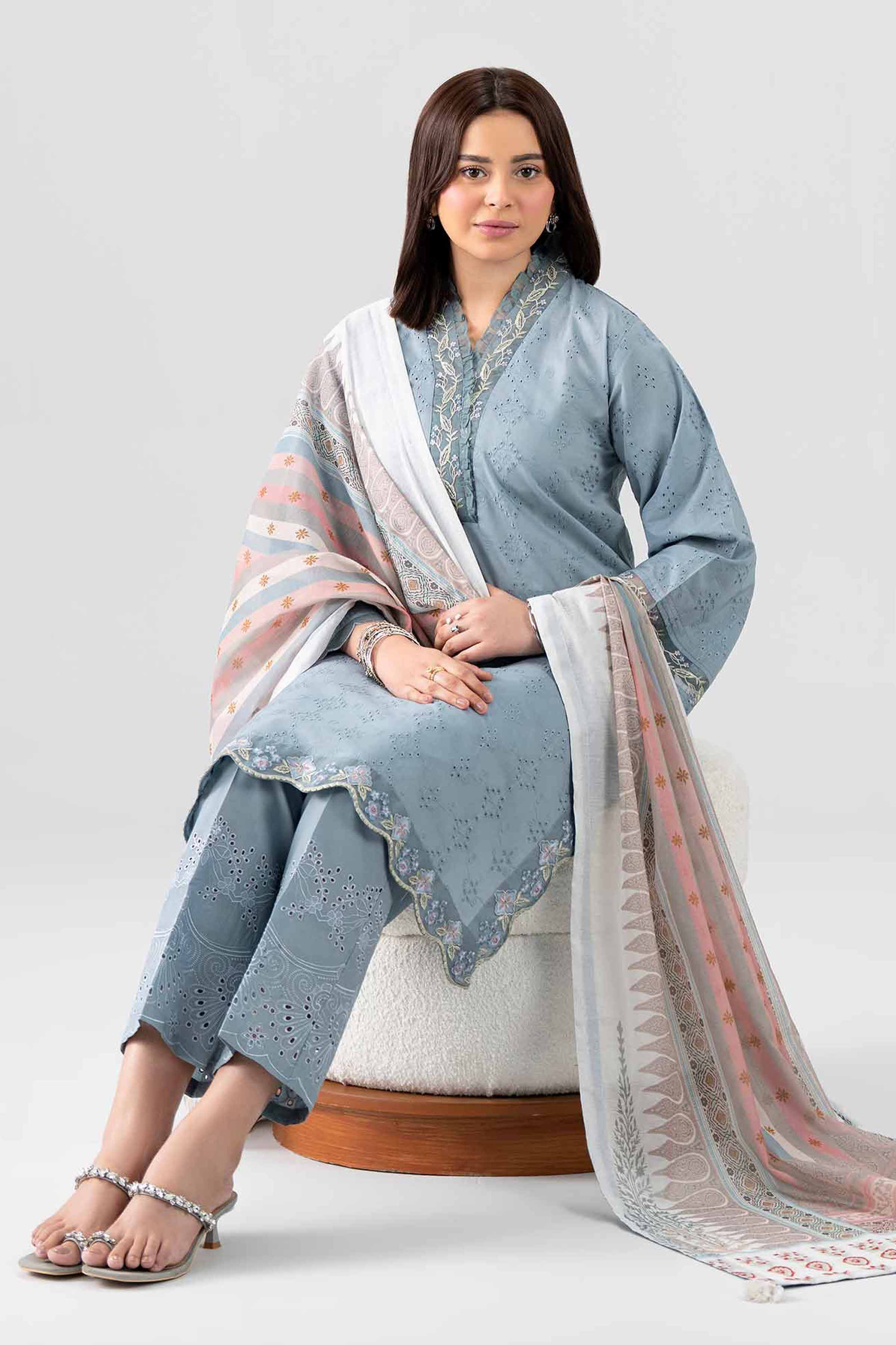 Nishat UK - Grey Embroidered Chicken Kari 3 Pieces ready to wear Suit