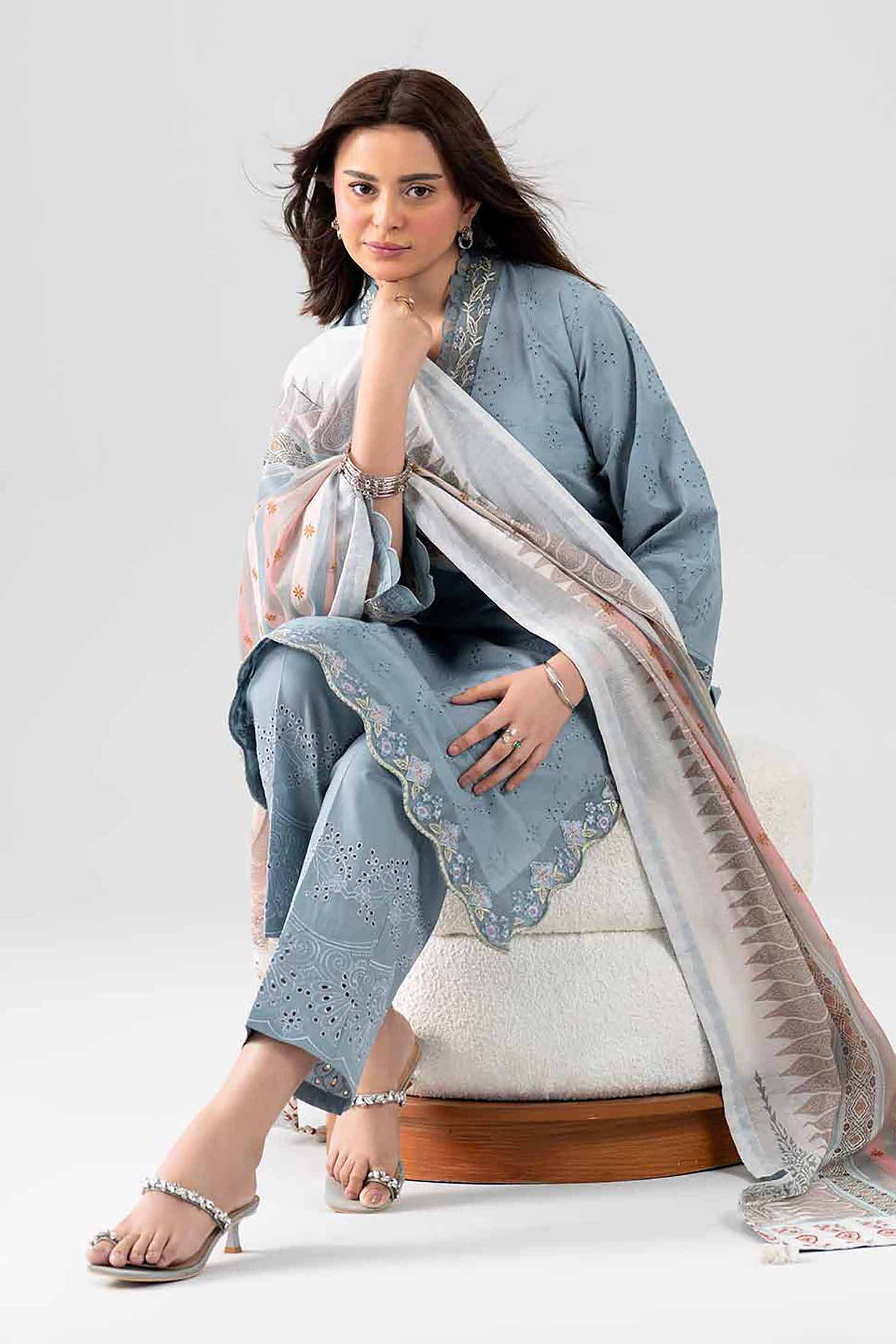 Nishat UK - Grey Embroidered Chicken Kari 3 Pieces ready to wear Suit
