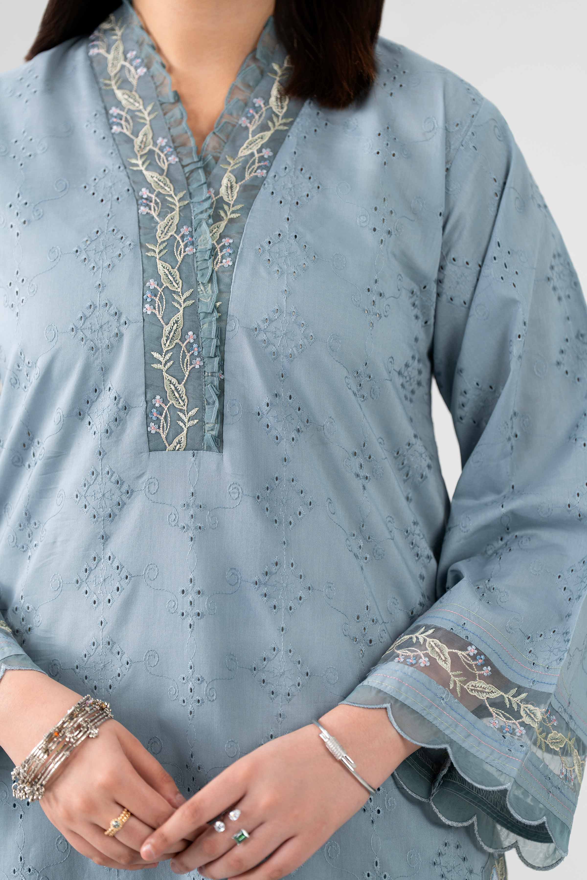 Nishat UK - Grey Embroidered Chicken Kari 3 Pieces ready to wear Suit
