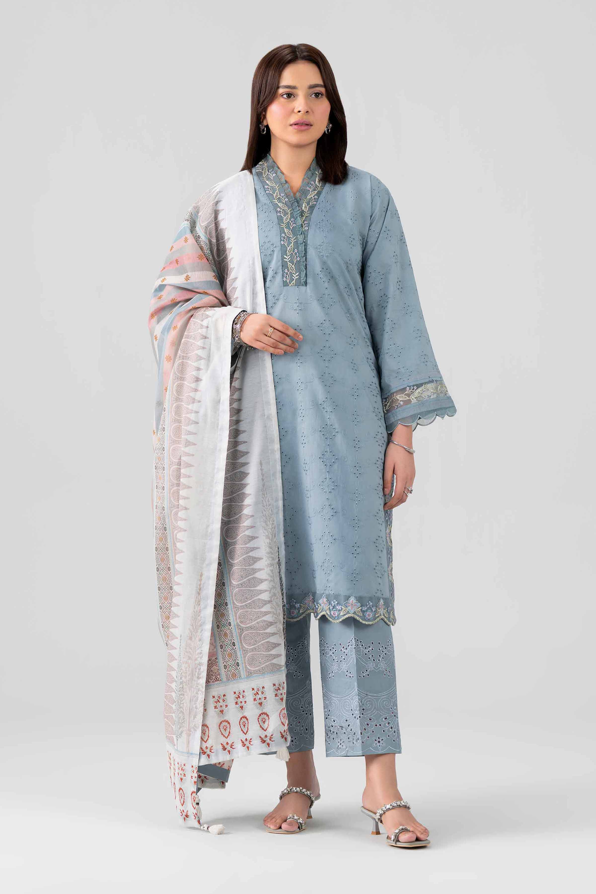 Nishat UK - Grey Embroidered Chicken Kari 3 Pieces ready to wear Suit