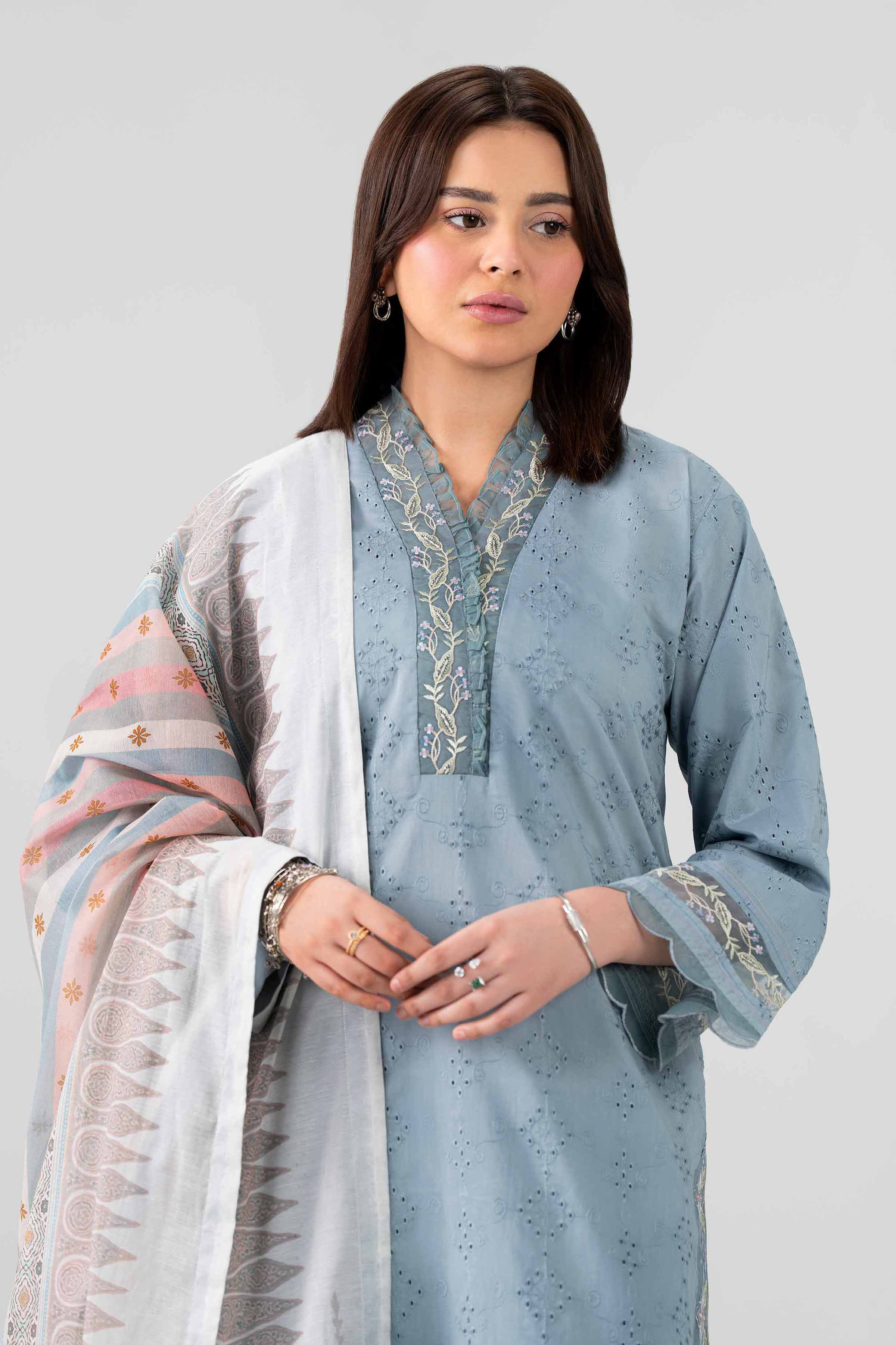 Nishat UK - Grey Embroidered Chicken Kari 3 Pieces ready to wear Suit