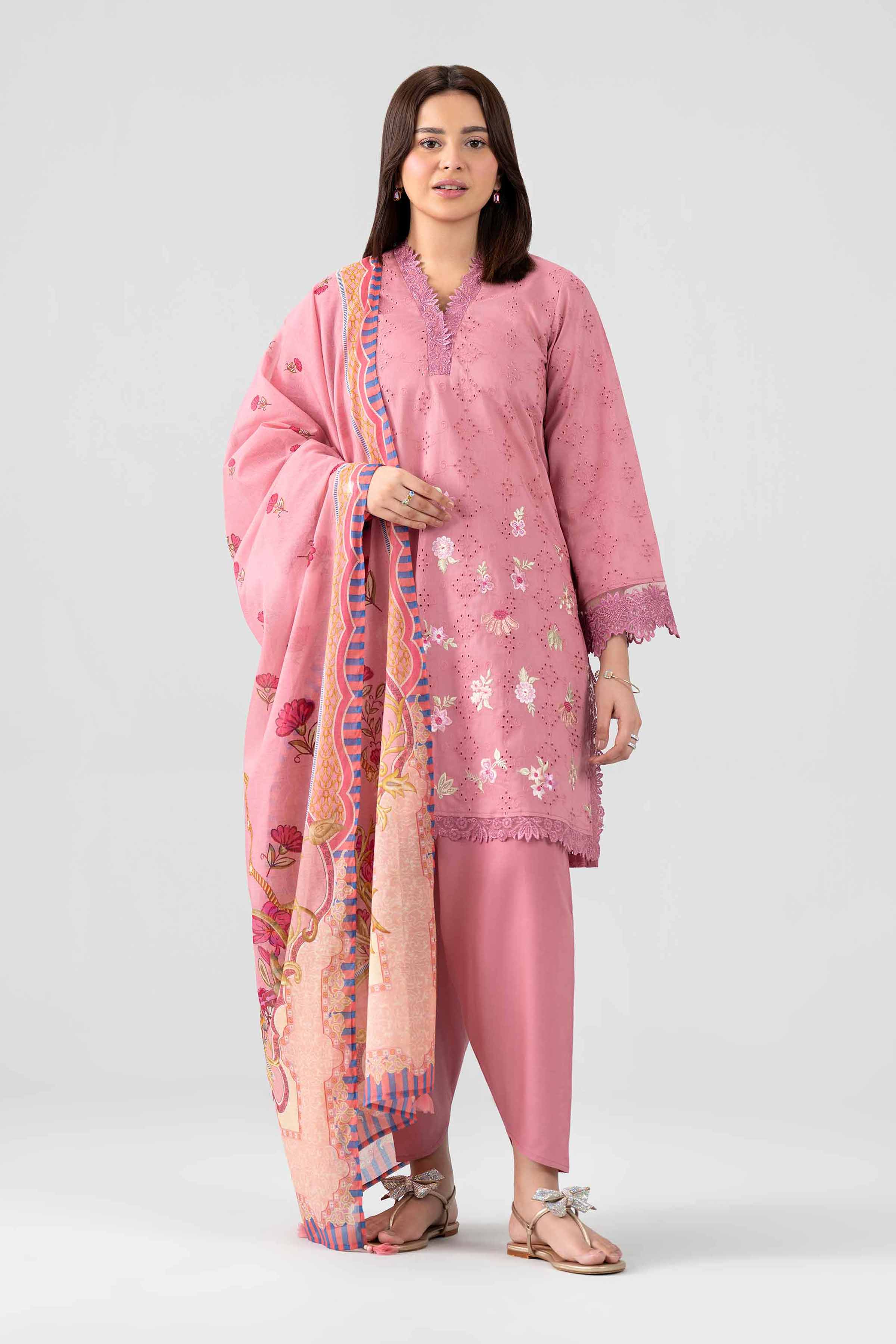 Nishat UK - Pink Embroidered Chicken Kari 3 Pieces ready to wear Suit