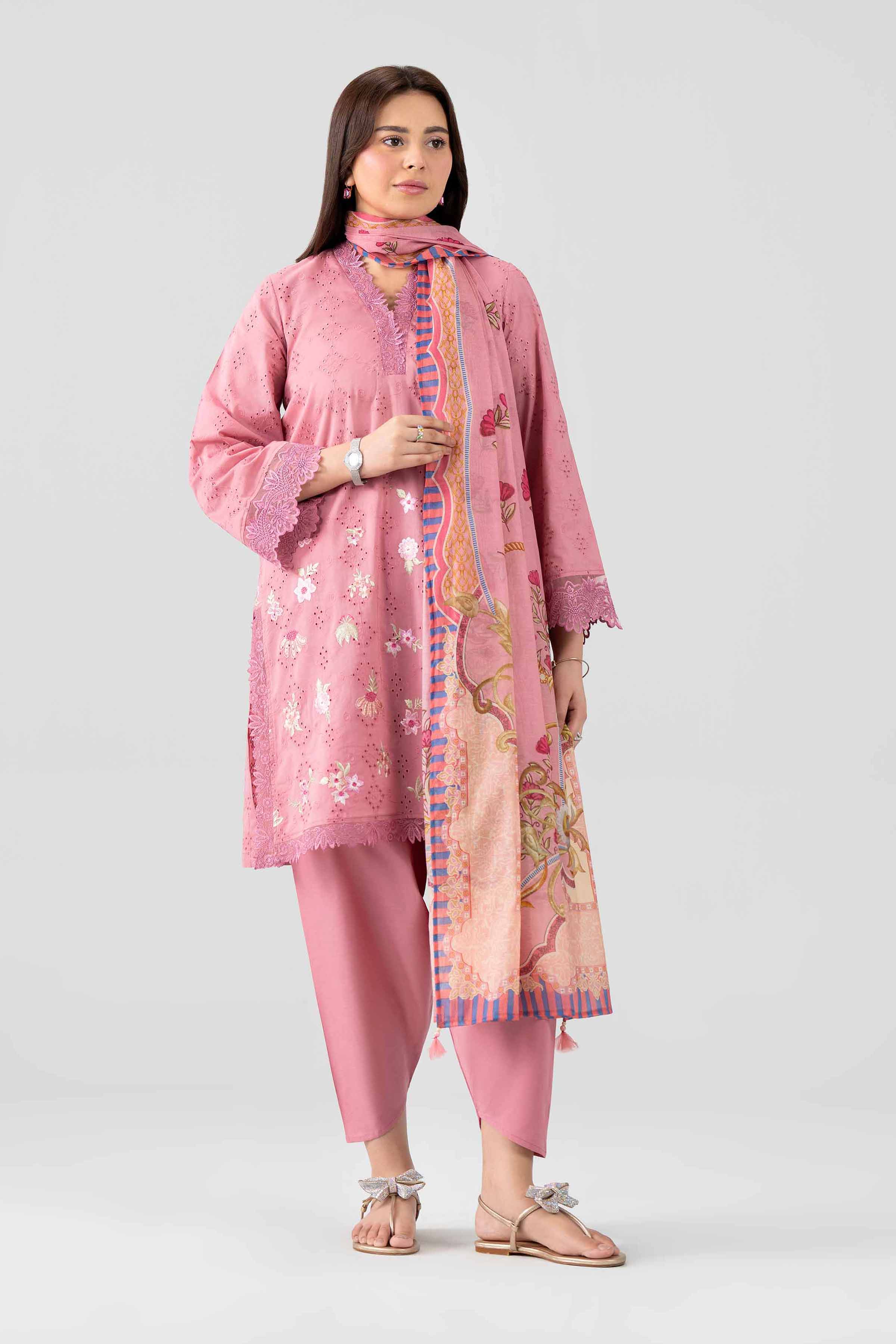 Nishat UK - Pink Embroidered Chicken Kari 3 Pieces ready to wear Suit