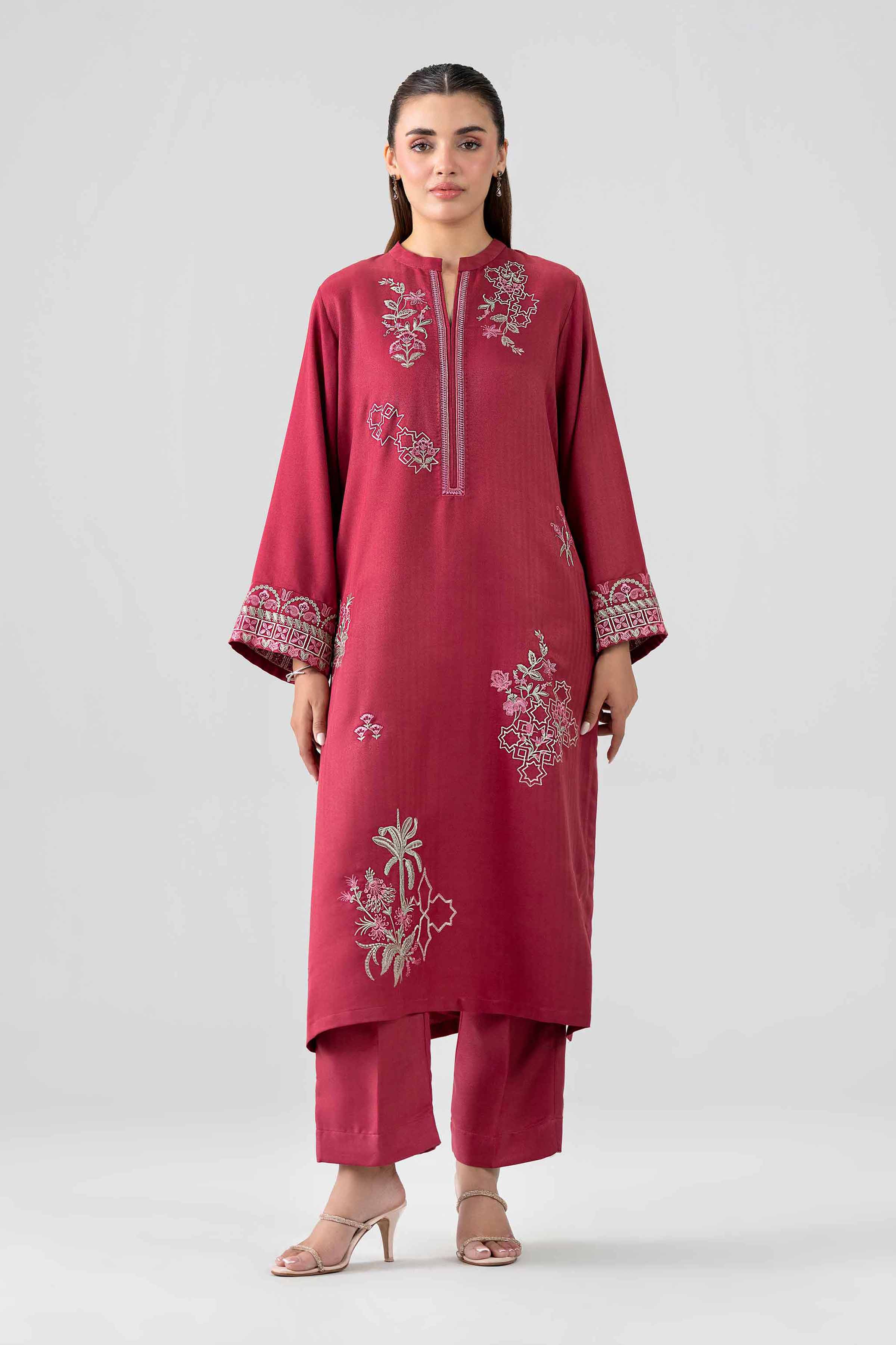 Nishat UK - Red Embroidered Viscose 2 Pieces ready to wear Dress