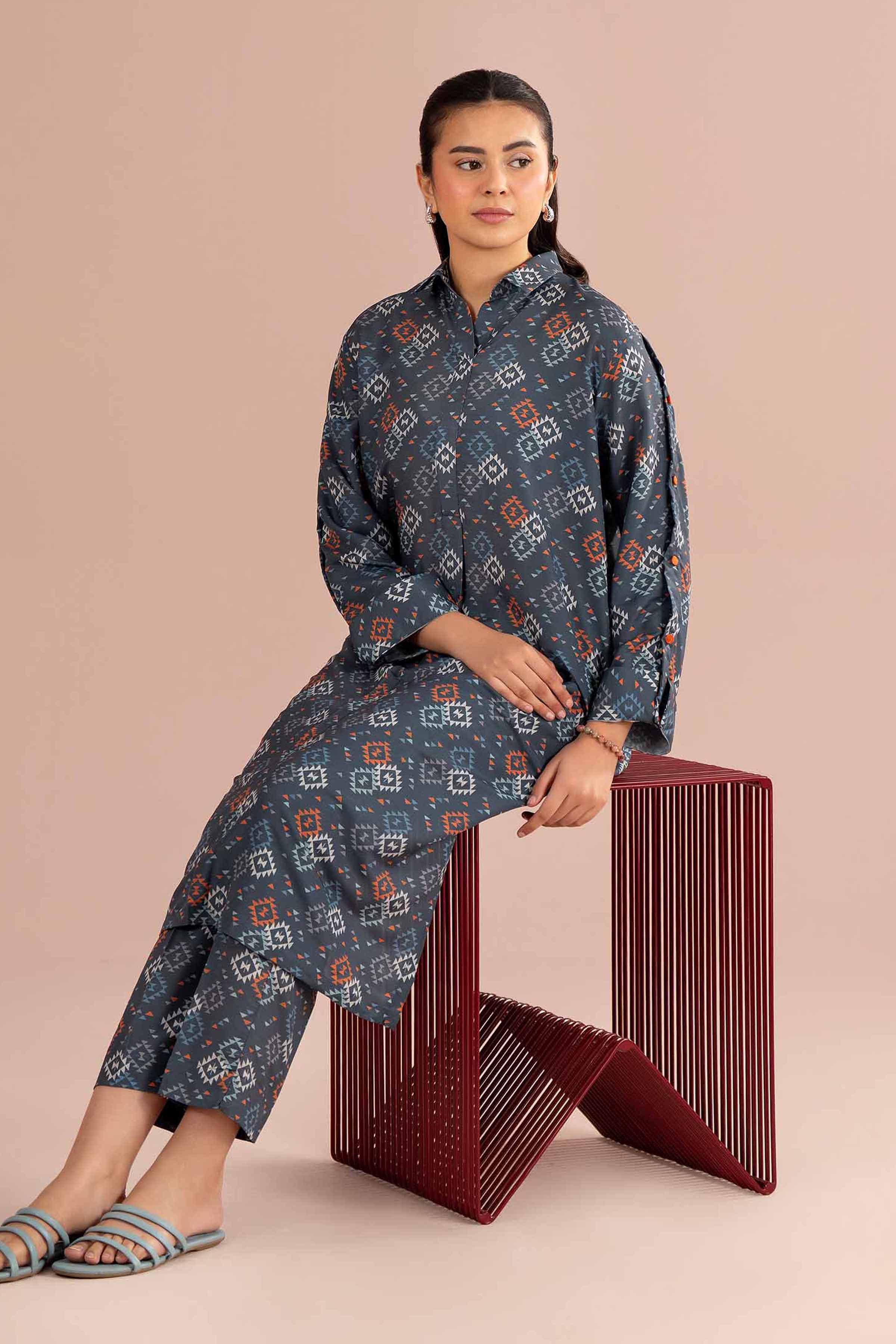 NishatUK - Grey Printed Lawn 2-piece ready to wear Dress