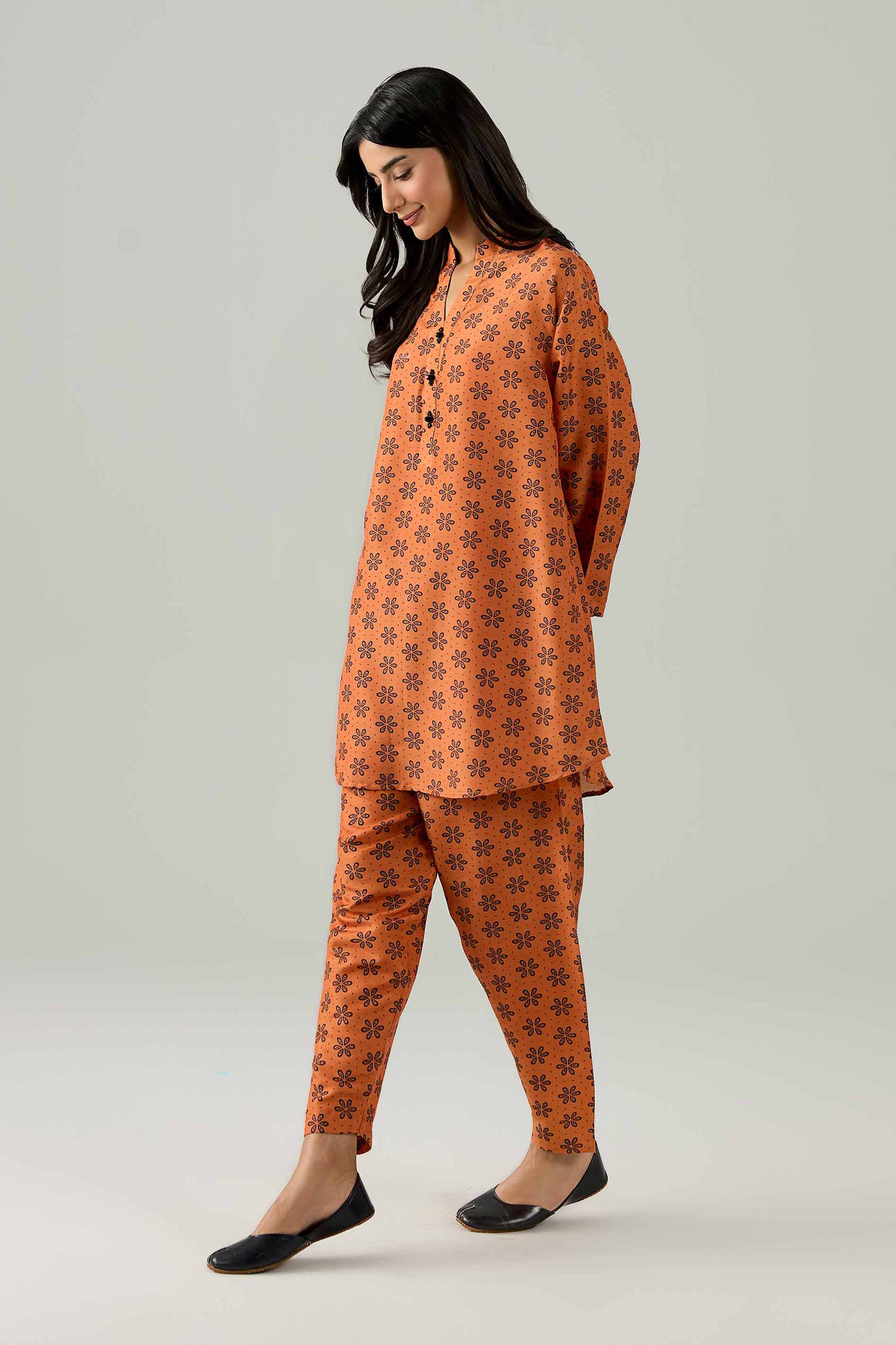 Nishat UK - Orange Printed Lawn 2 Pieces ready to wear Dress
