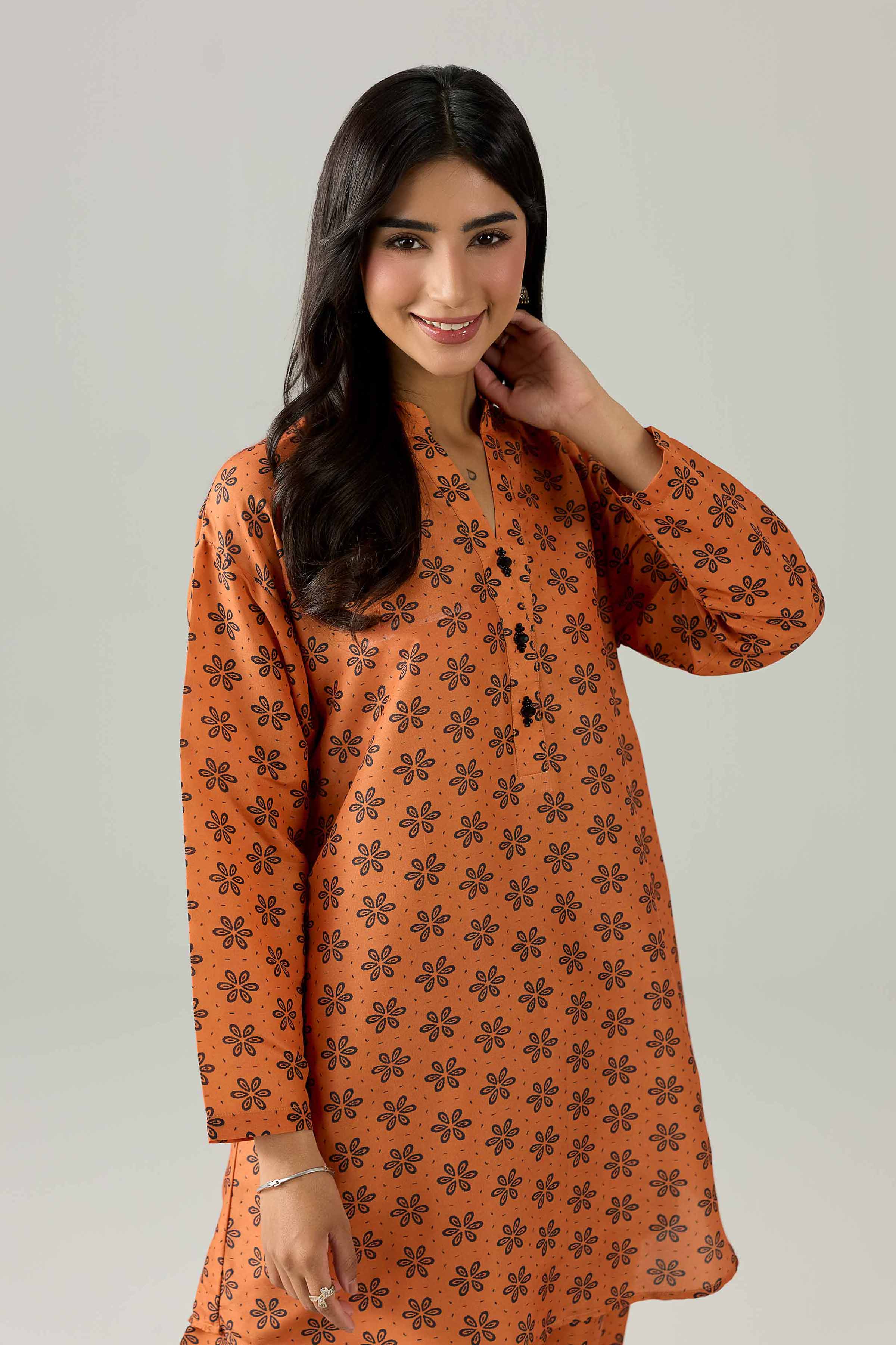 Nishat UK - Orange Printed Lawn 2 Pieces ready to wear Dress