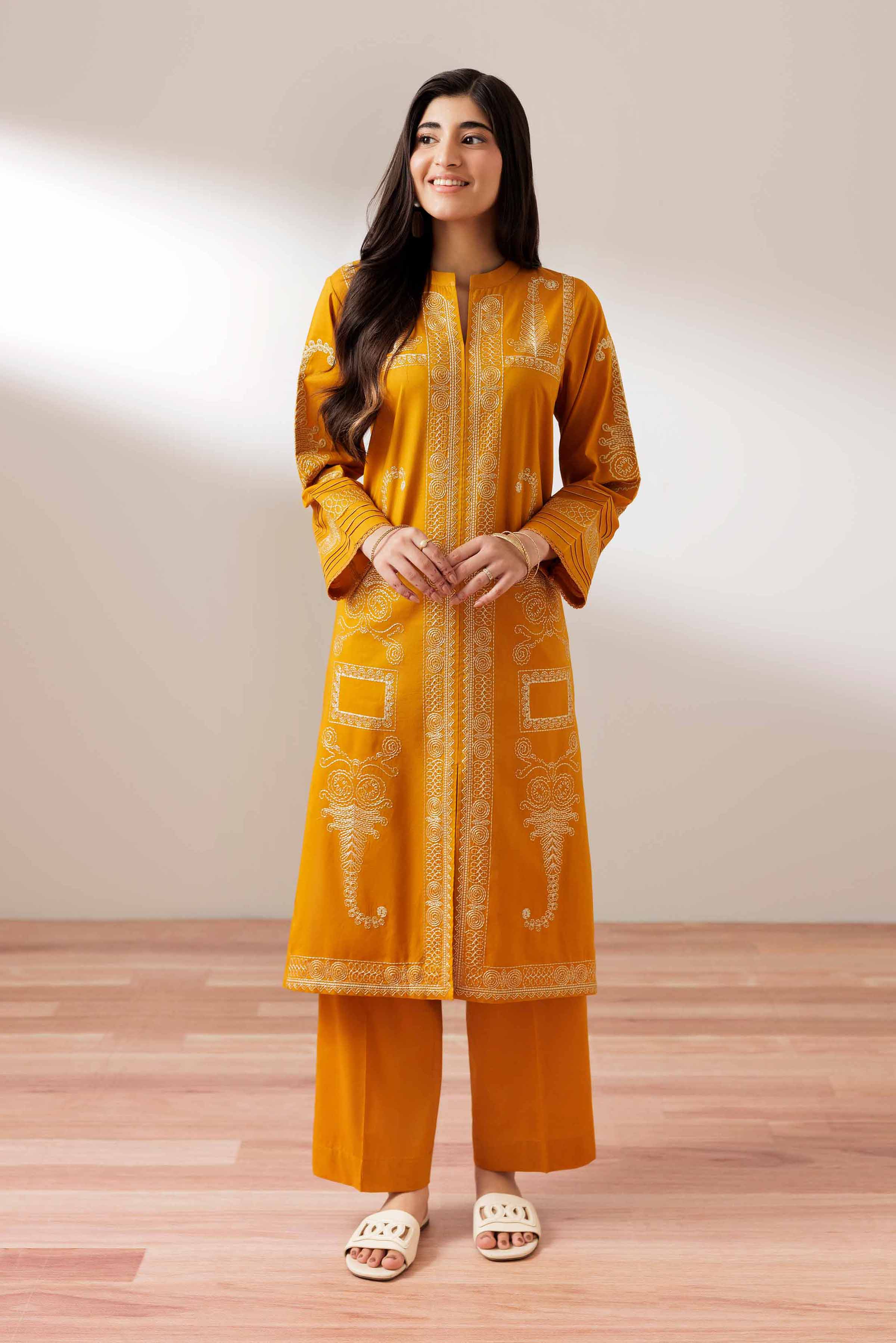 Nishat UK - Yellow Embroidered Cambric 2 Pieces ready to wear Dress
