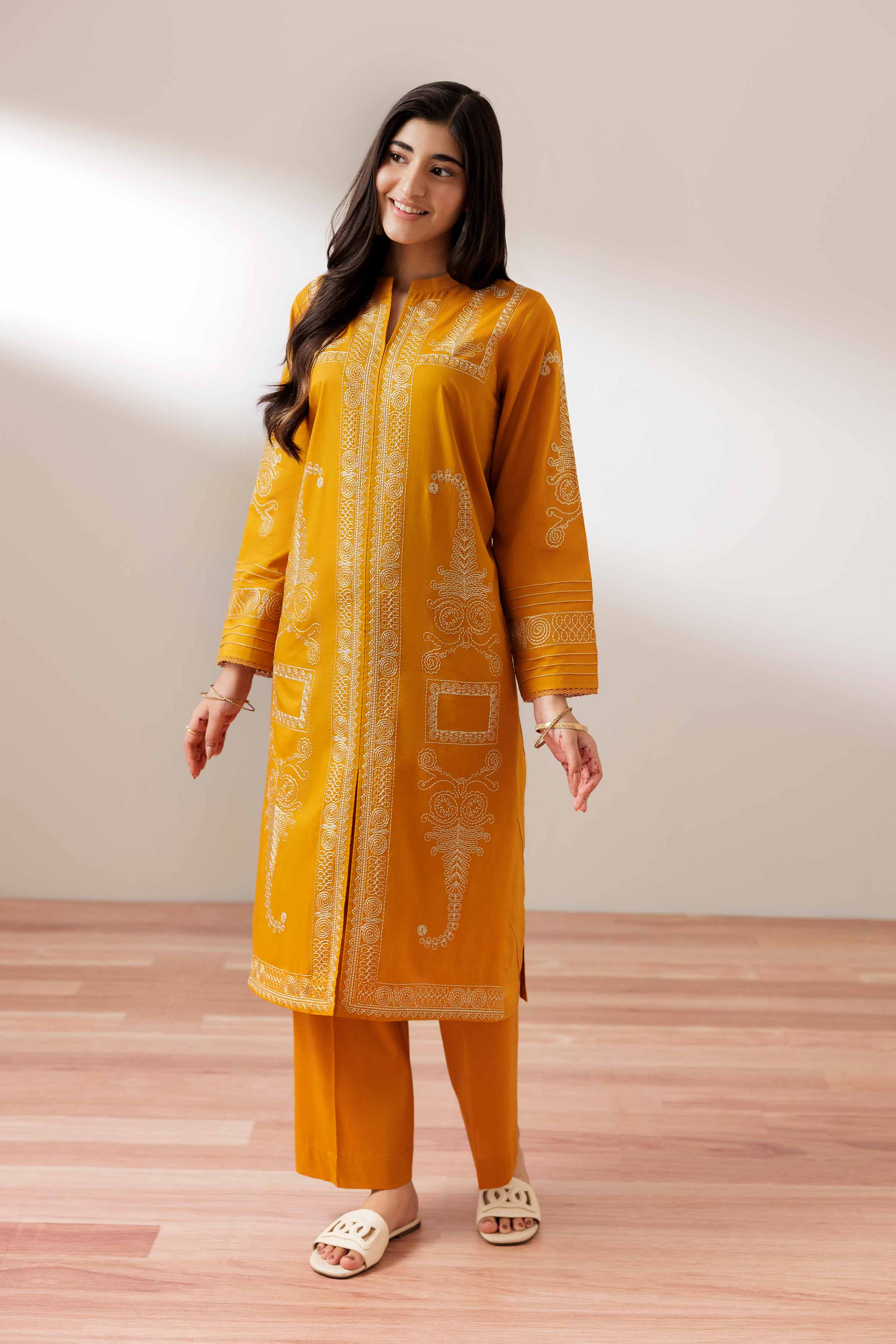 Nishat UK - Yellow Embroidered Cambric 2 Pieces ready to wear Dress