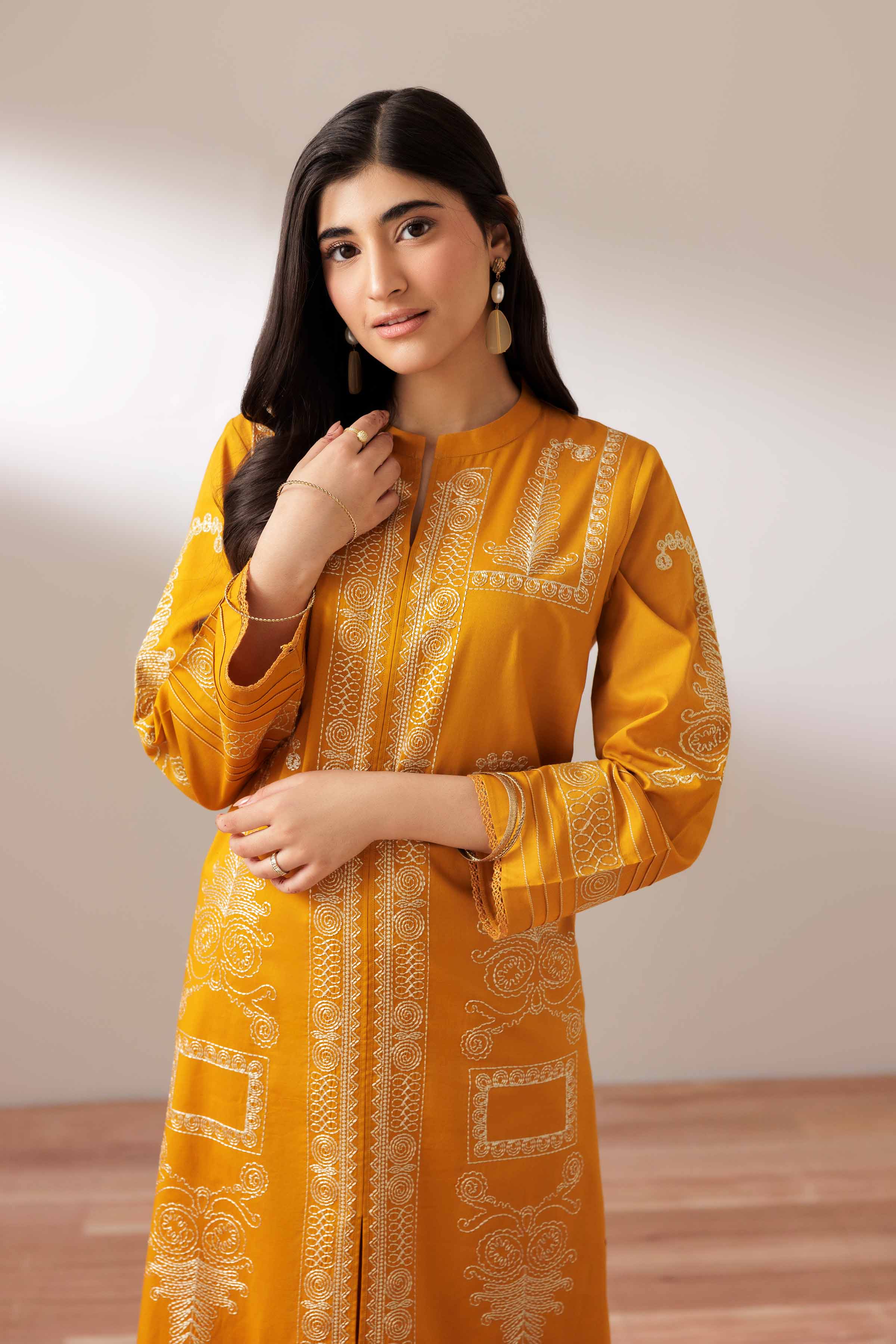 Nishat UK - Yellow Embroidered Cambric 2 Pieces ready to wear Dress
