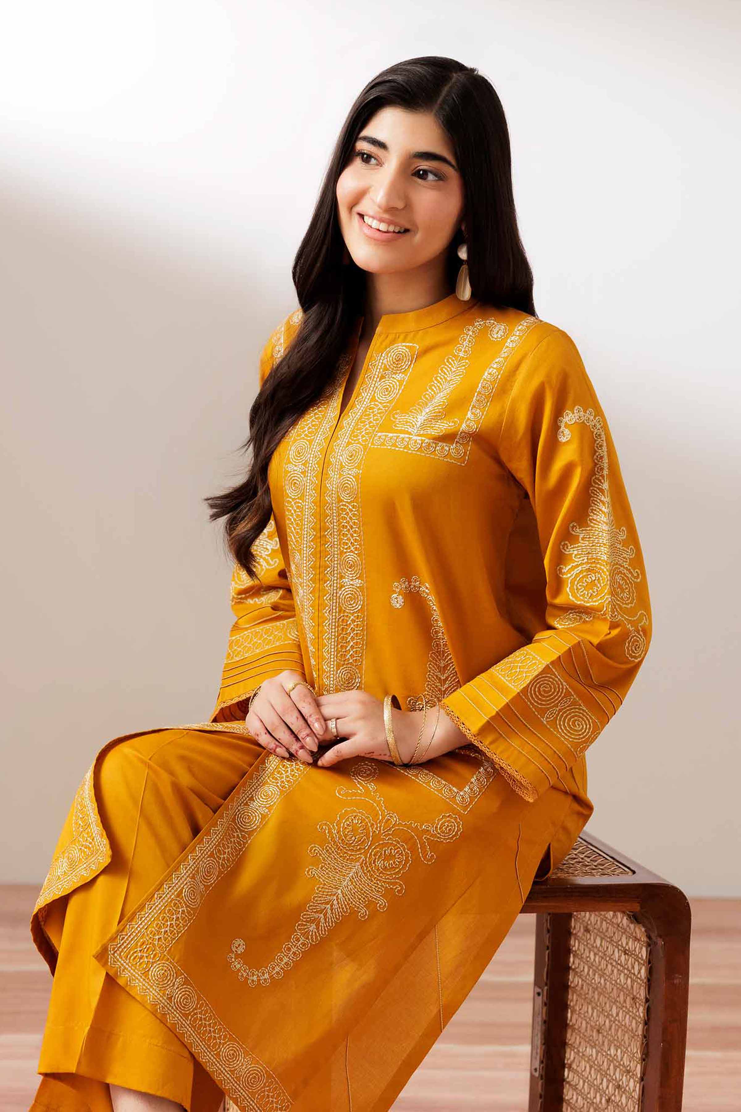 Nishat UK - Yellow Embroidered Cambric 2 Pieces ready to wear Dress