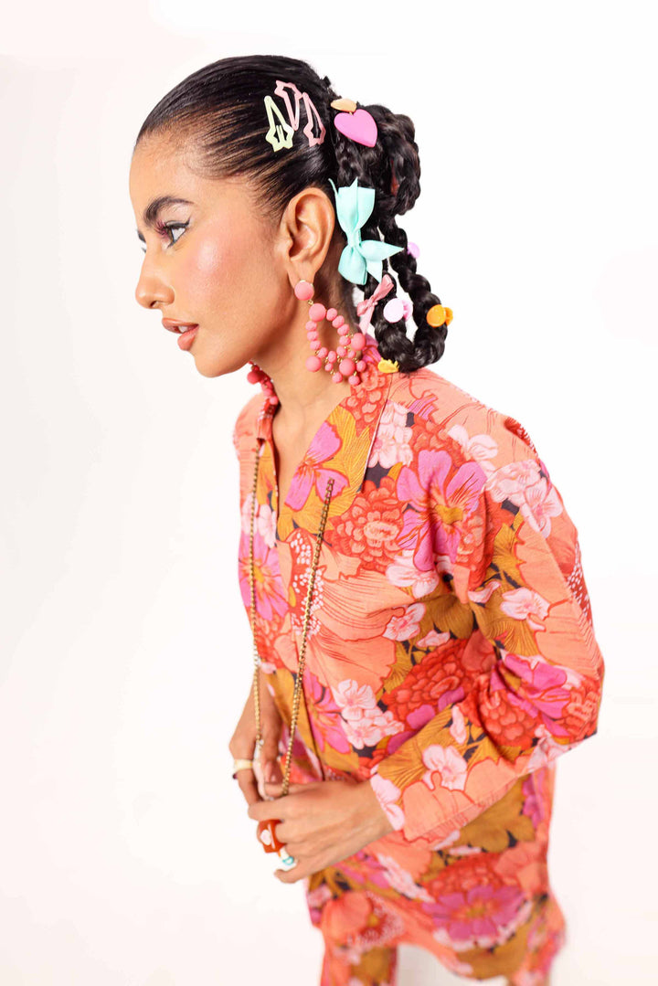 NishatUK - Peach Printed Khaddar 2-piece ready to wear Dress
