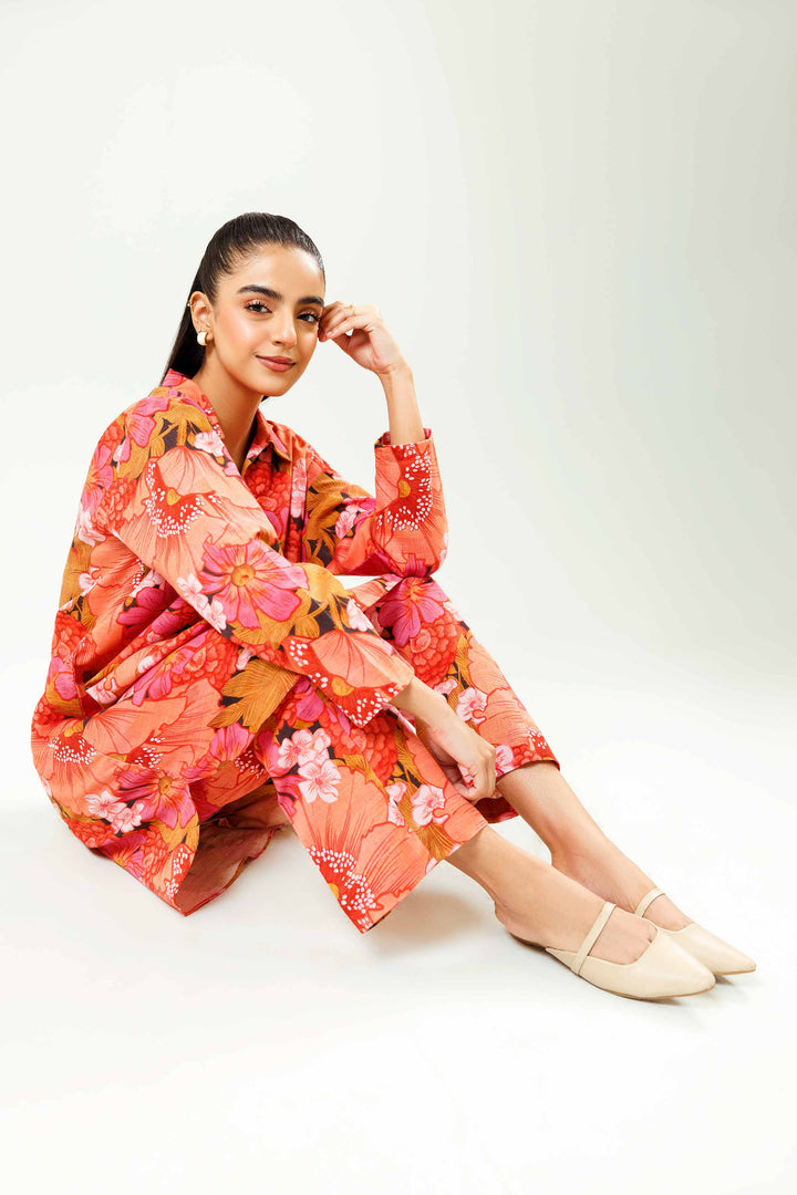 NishatUK - Peach Printed Khaddar 2-piece ready to wear Dress