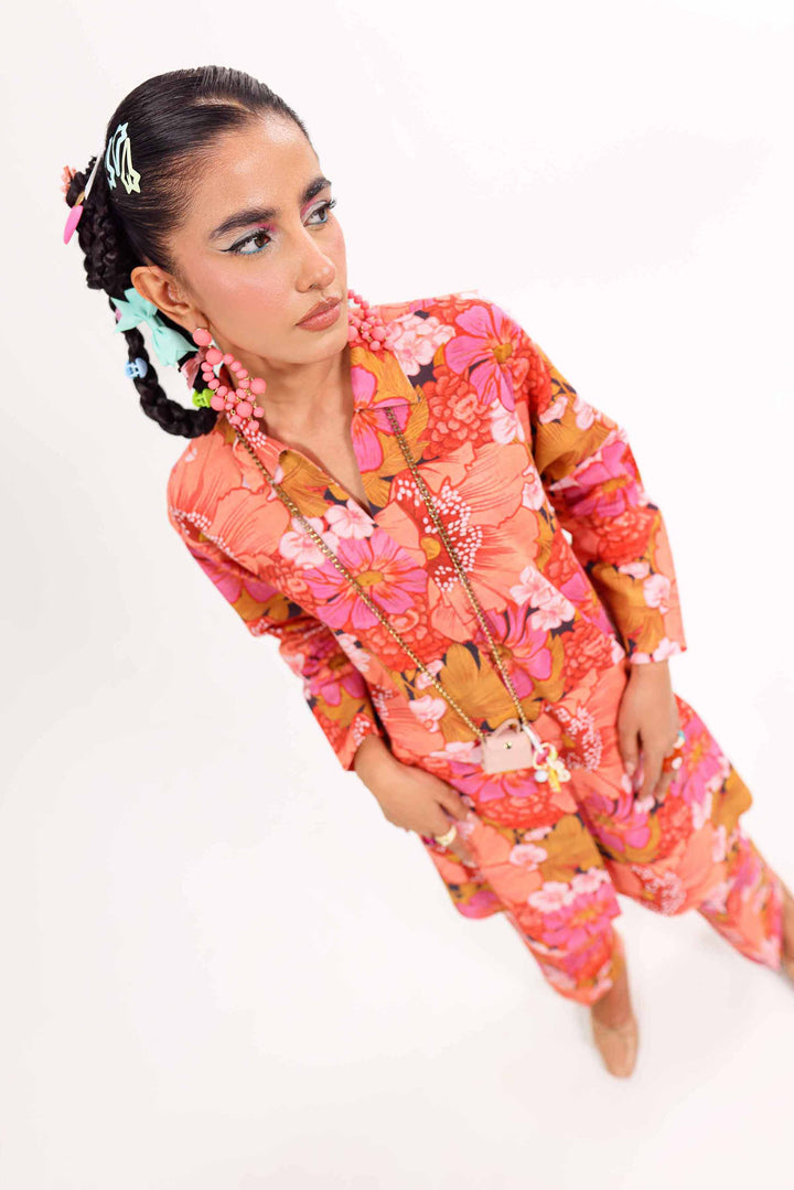 NishatUK - Peach Printed Khaddar 2-piece ready to wear Dress