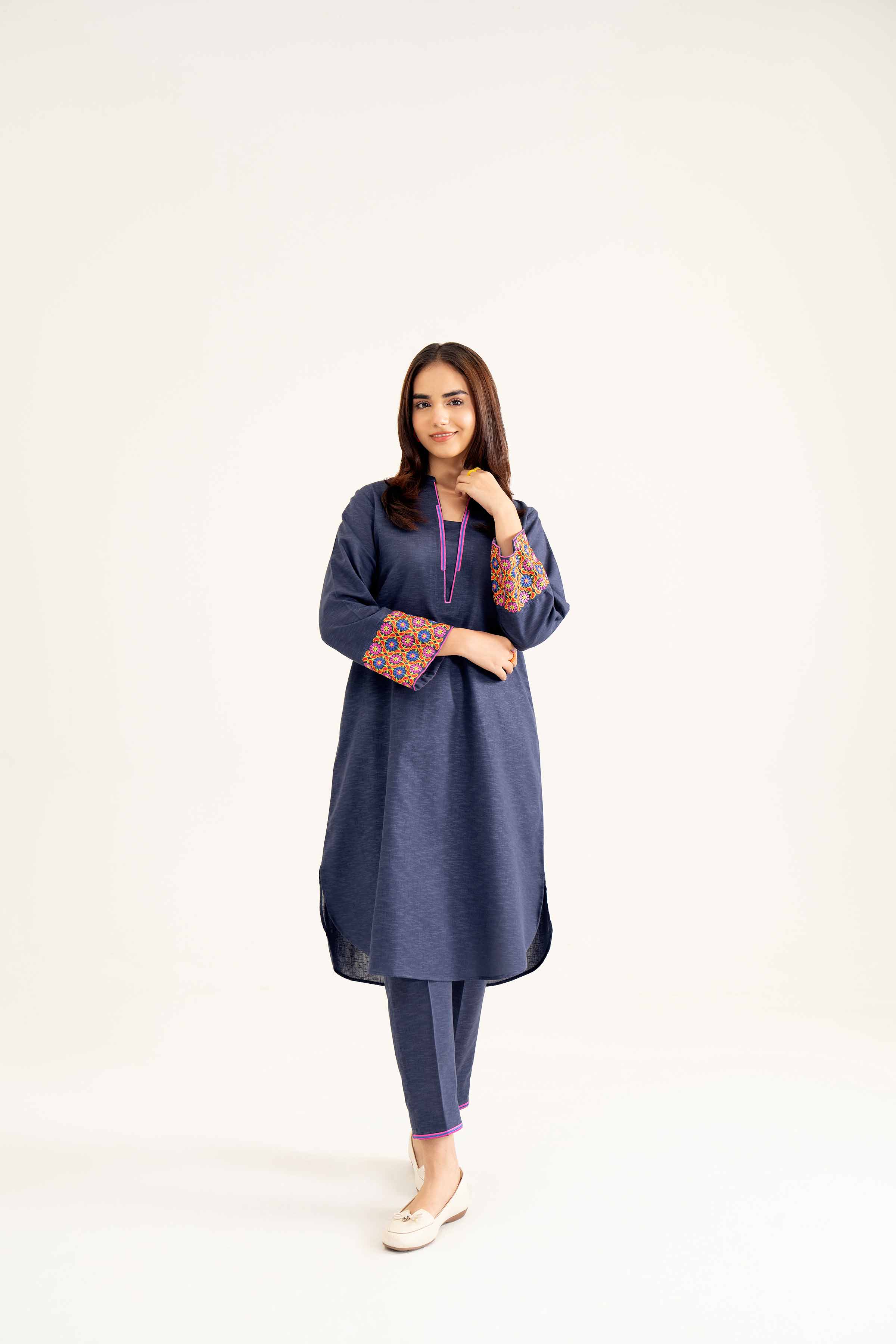 NishatUK - Blue Embroidered   Karandi 2-piece ready to wear Dress