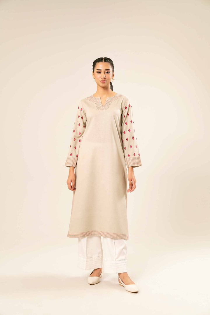 Karandi Beige Embroidered Shirt