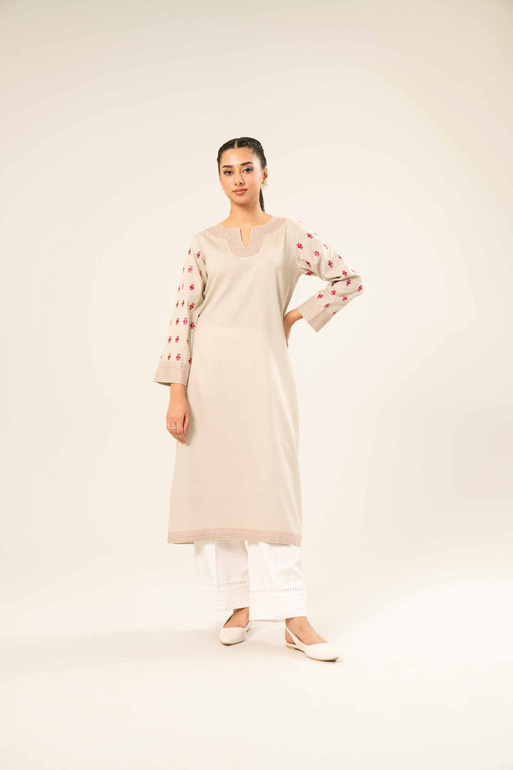 Karandi Beige Embroidered Shirt