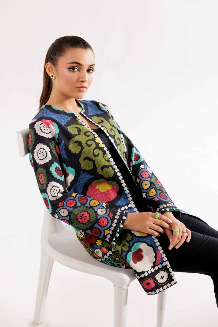 Khaddar Black Printed Jacket