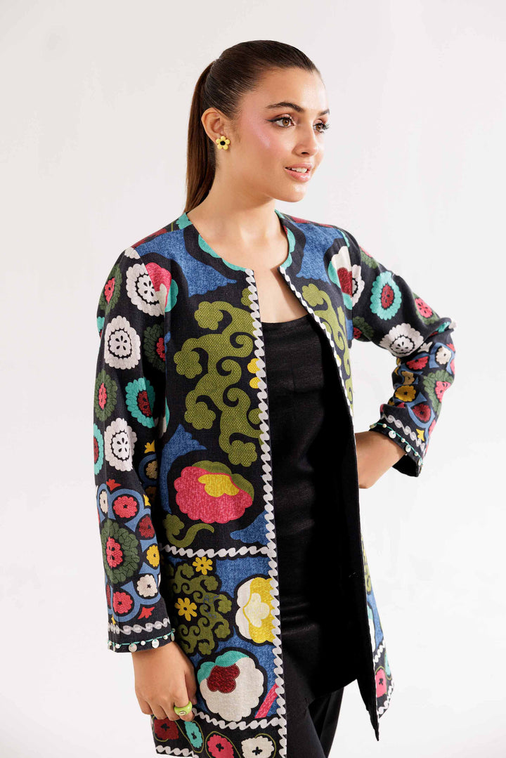 Khaddar Black Printed Jacket