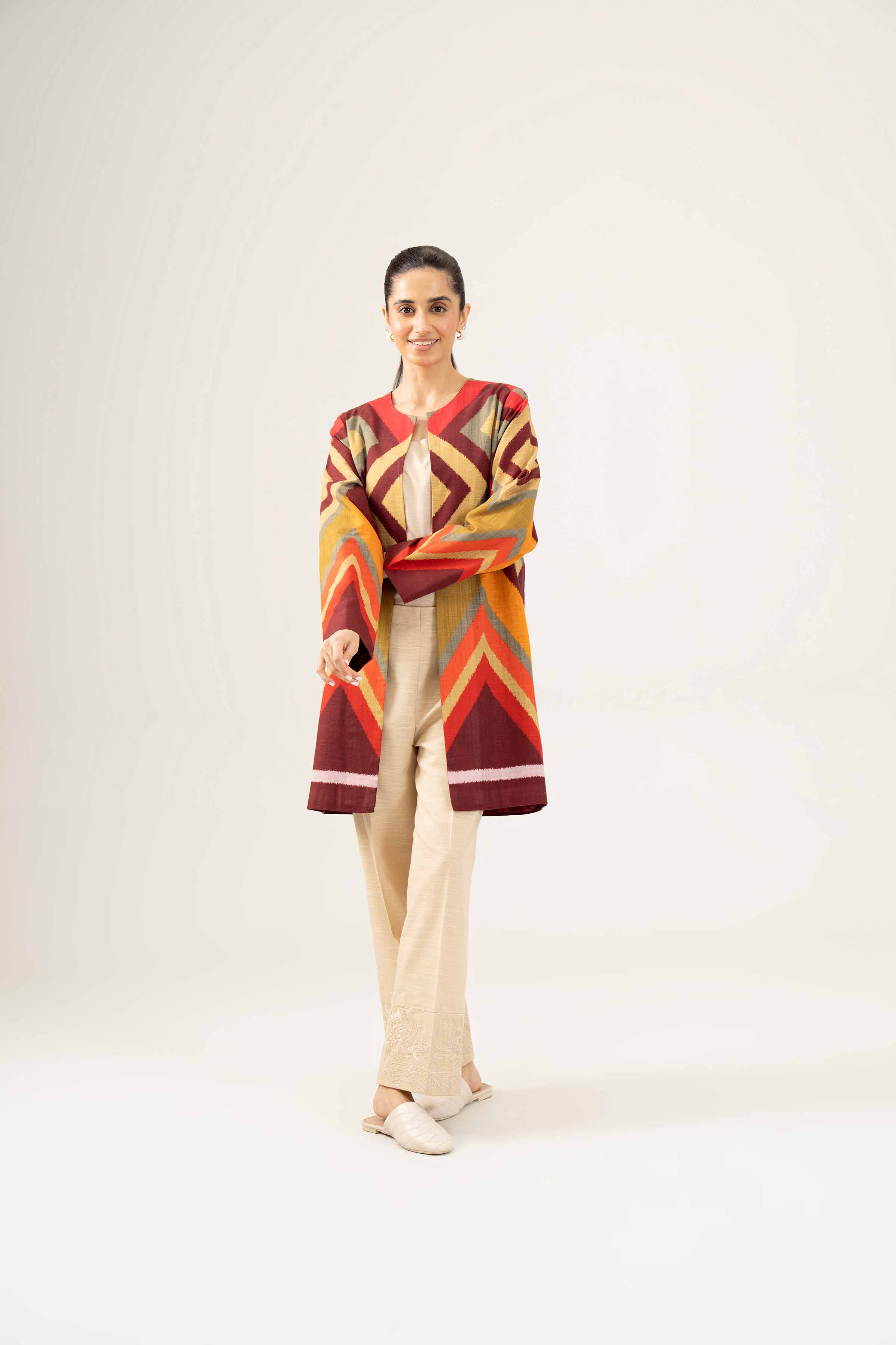 NishatUK - Brown Printed Khaddar 1-piece ready to wear Jacket