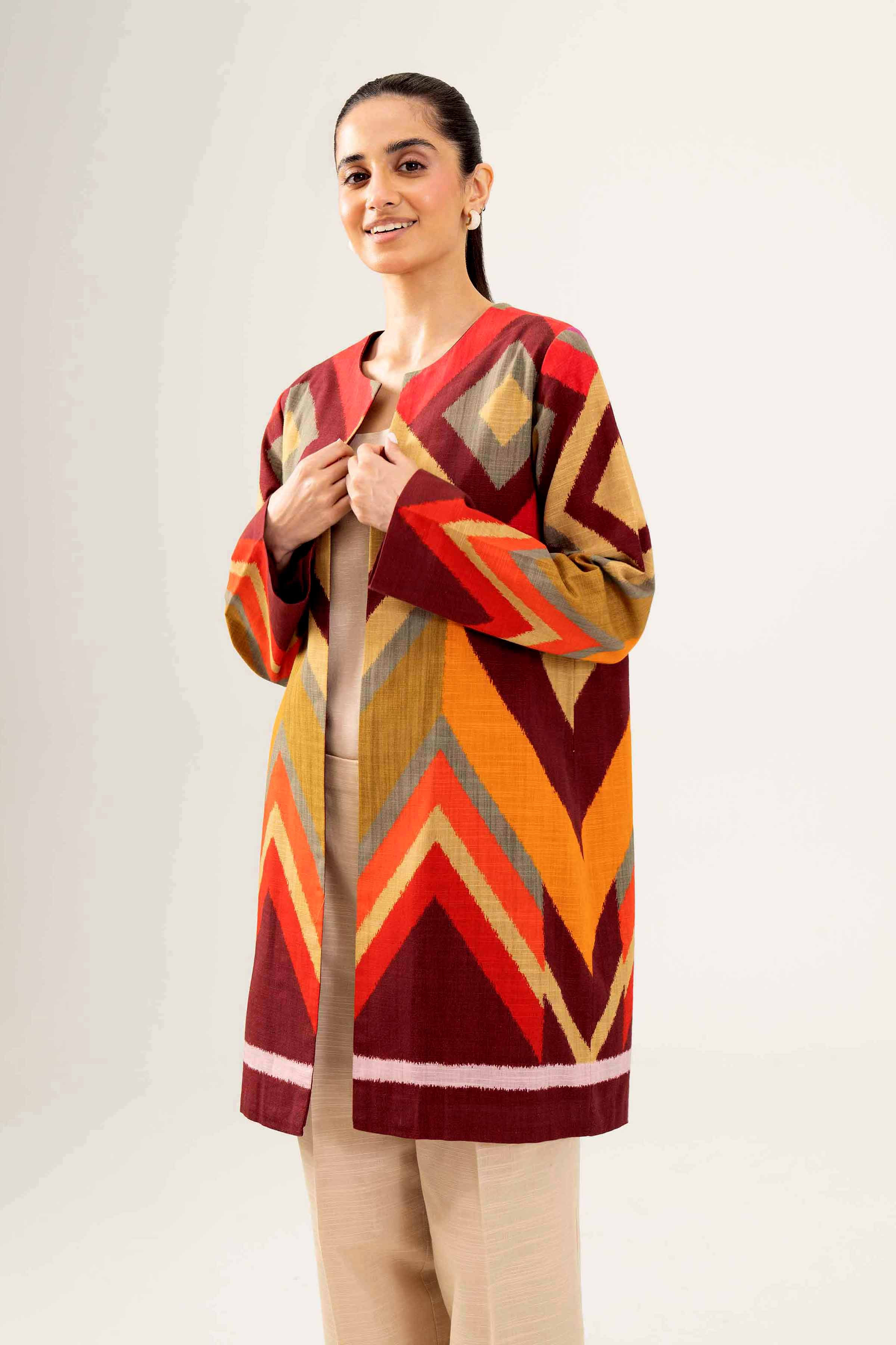 NishatUK - Brown Printed Khaddar 1-piece ready to wear Jacket