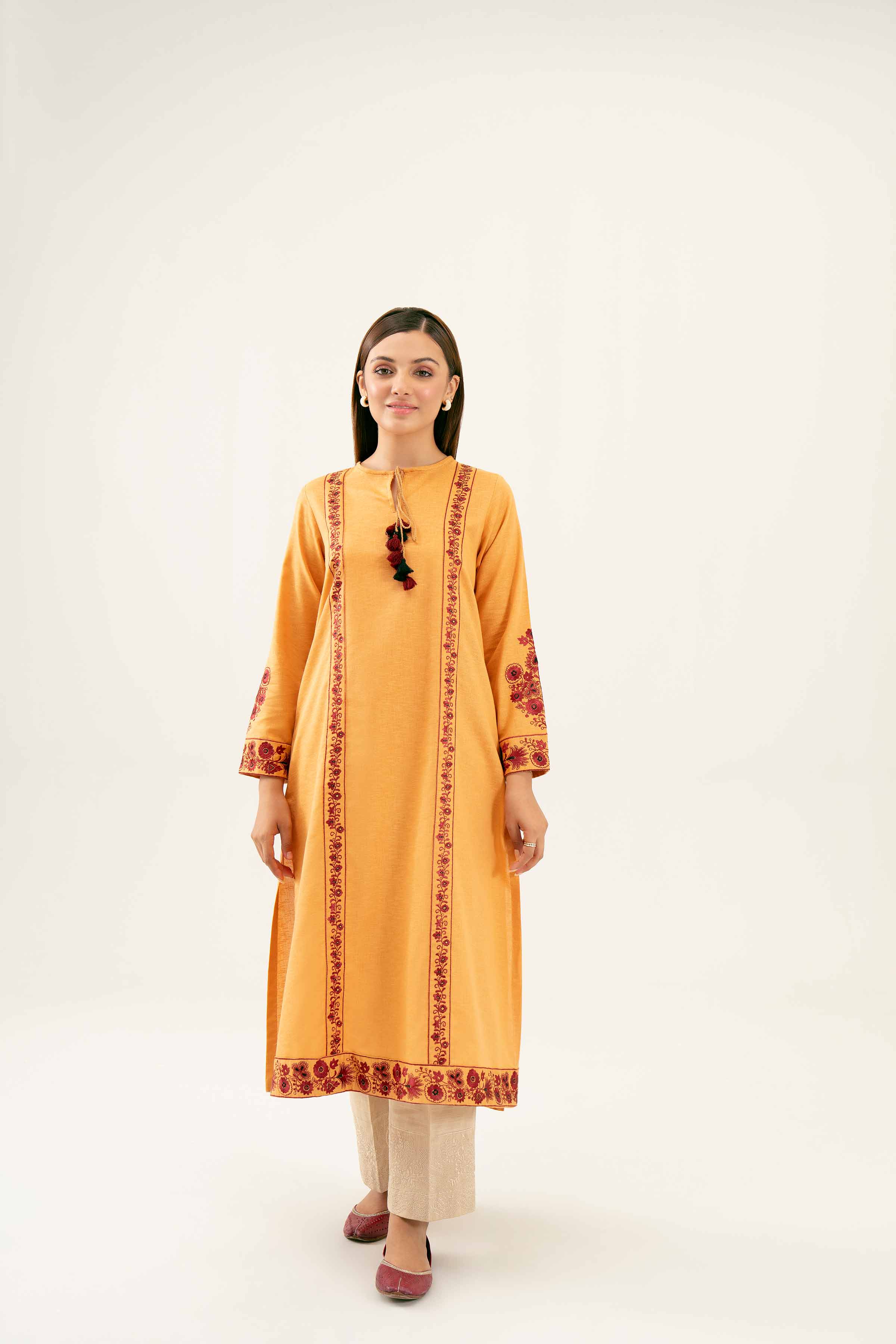 NishatUK - Orange Embroidered   Karandi 1-piece ready to wear Shirt