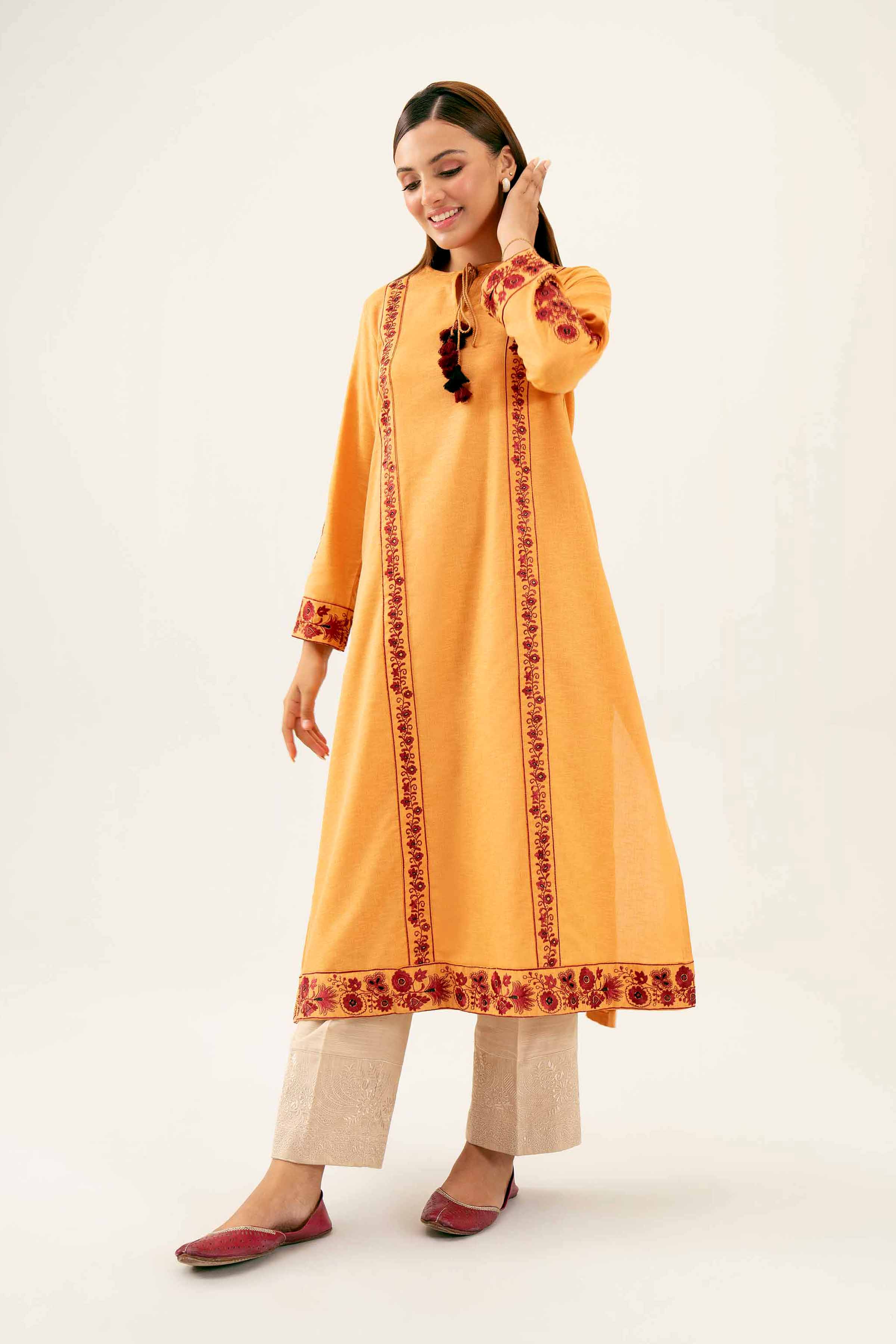 NishatUK - Orange Embroidered   Karandi 1-piece ready to wear Shirt