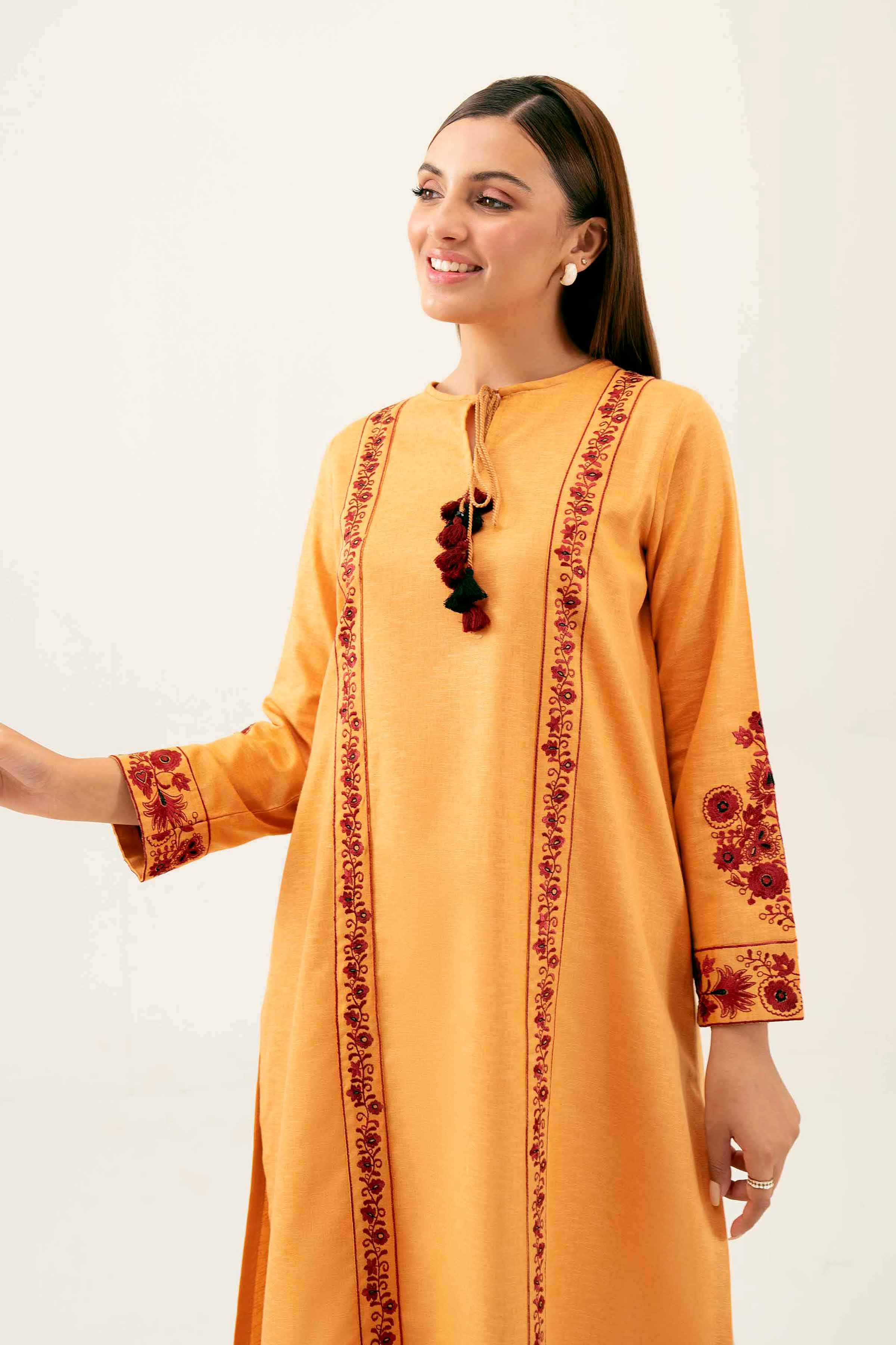 NishatUK - Orange Embroidered   Karandi 1-piece ready to wear Shirt