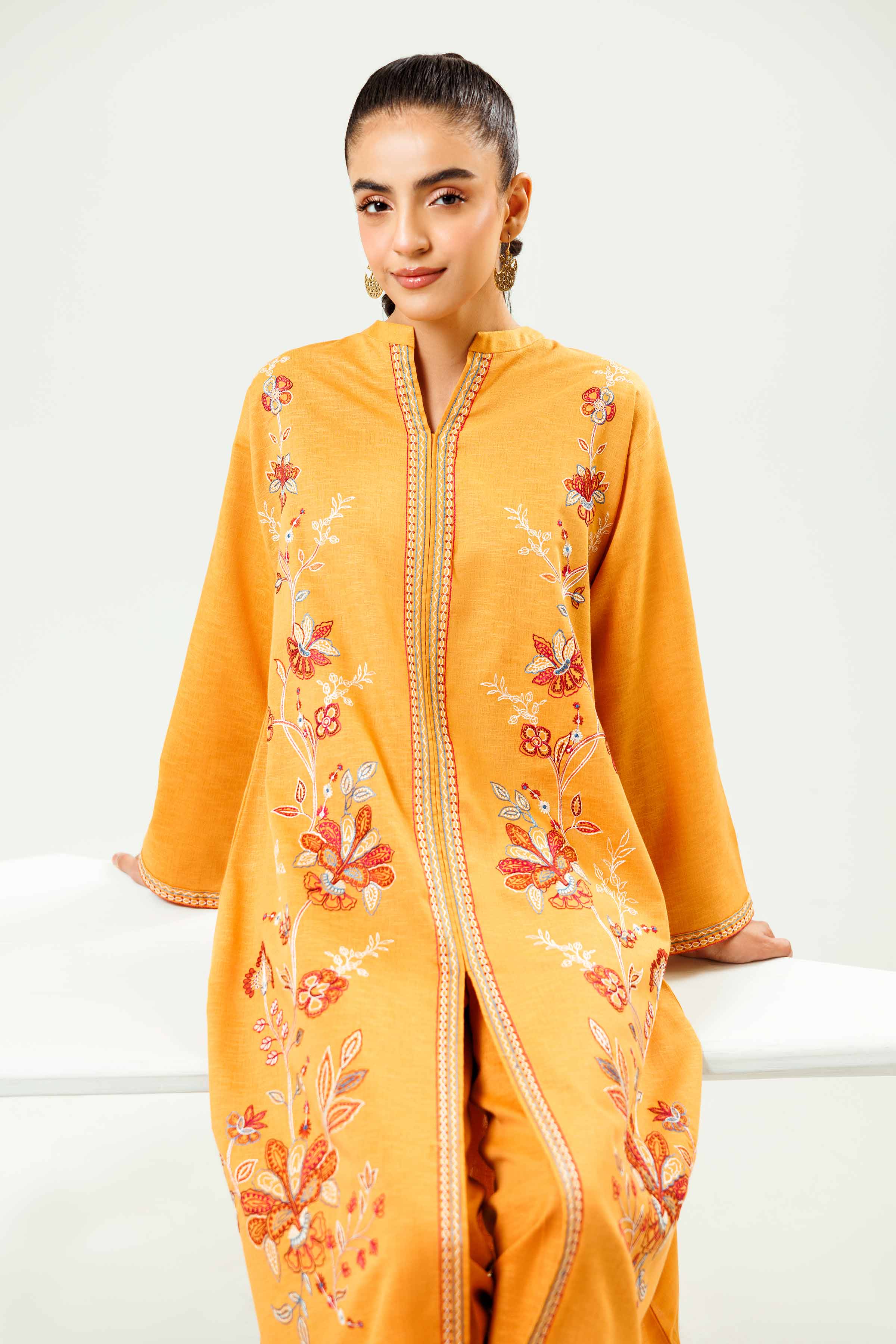 NishatUK - Mustard Embroidered   Karandi 2-piece ready to wear Dress