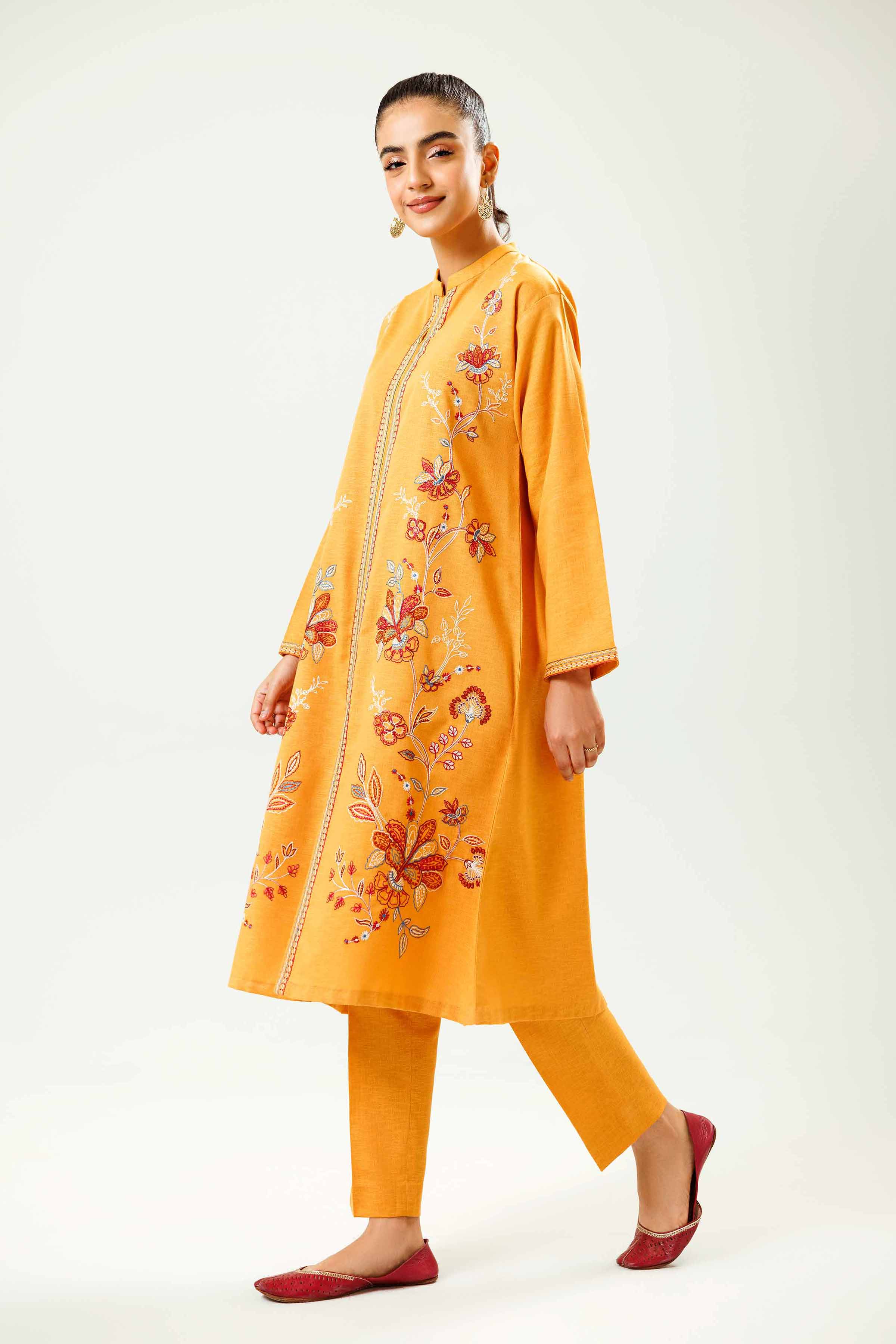 NishatUK - Mustard Embroidered   Karandi 2-piece ready to wear Dress