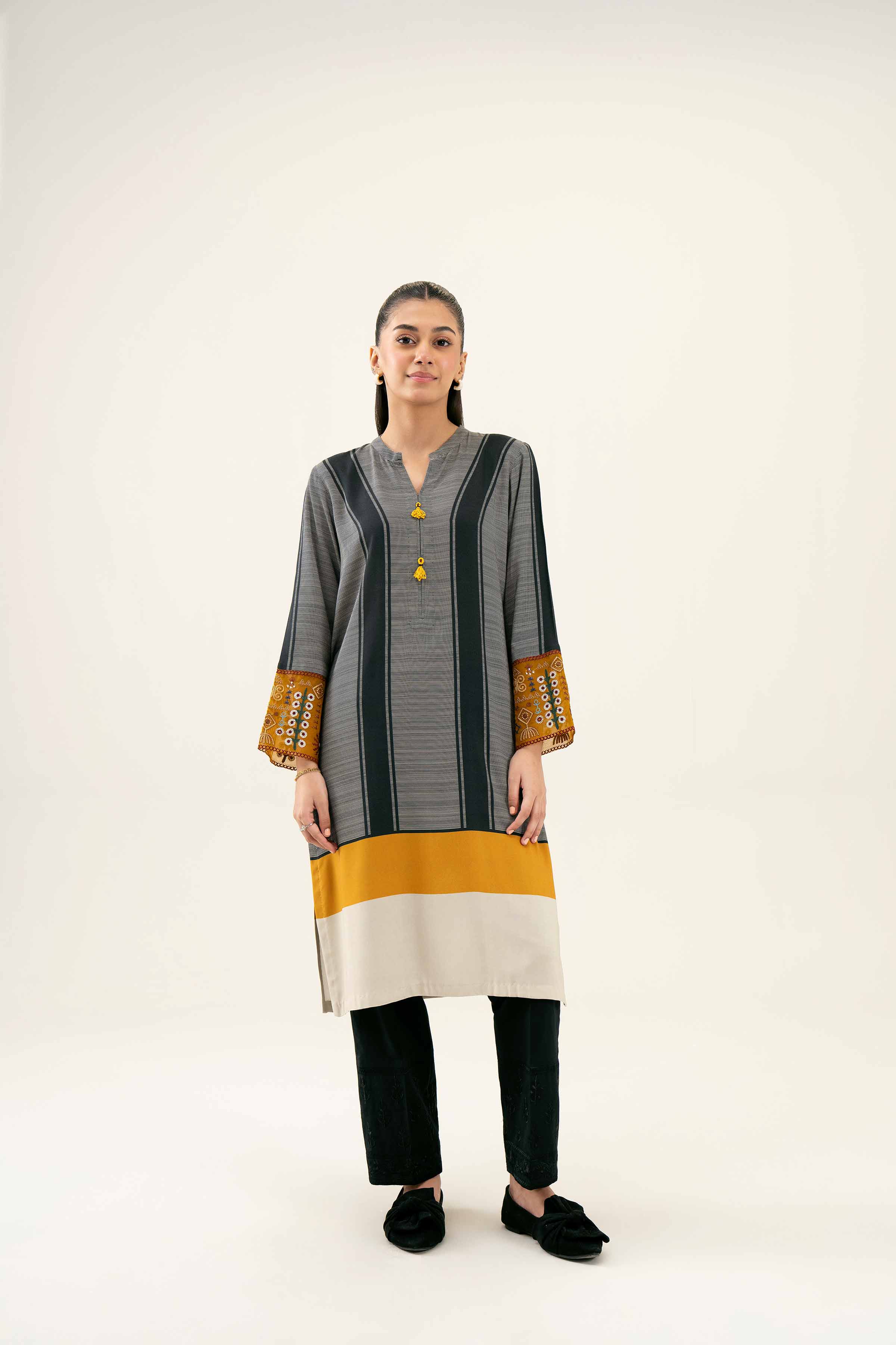 NishatUK - Brown Embroidered  Linen 1-piece ready to wear Shirt