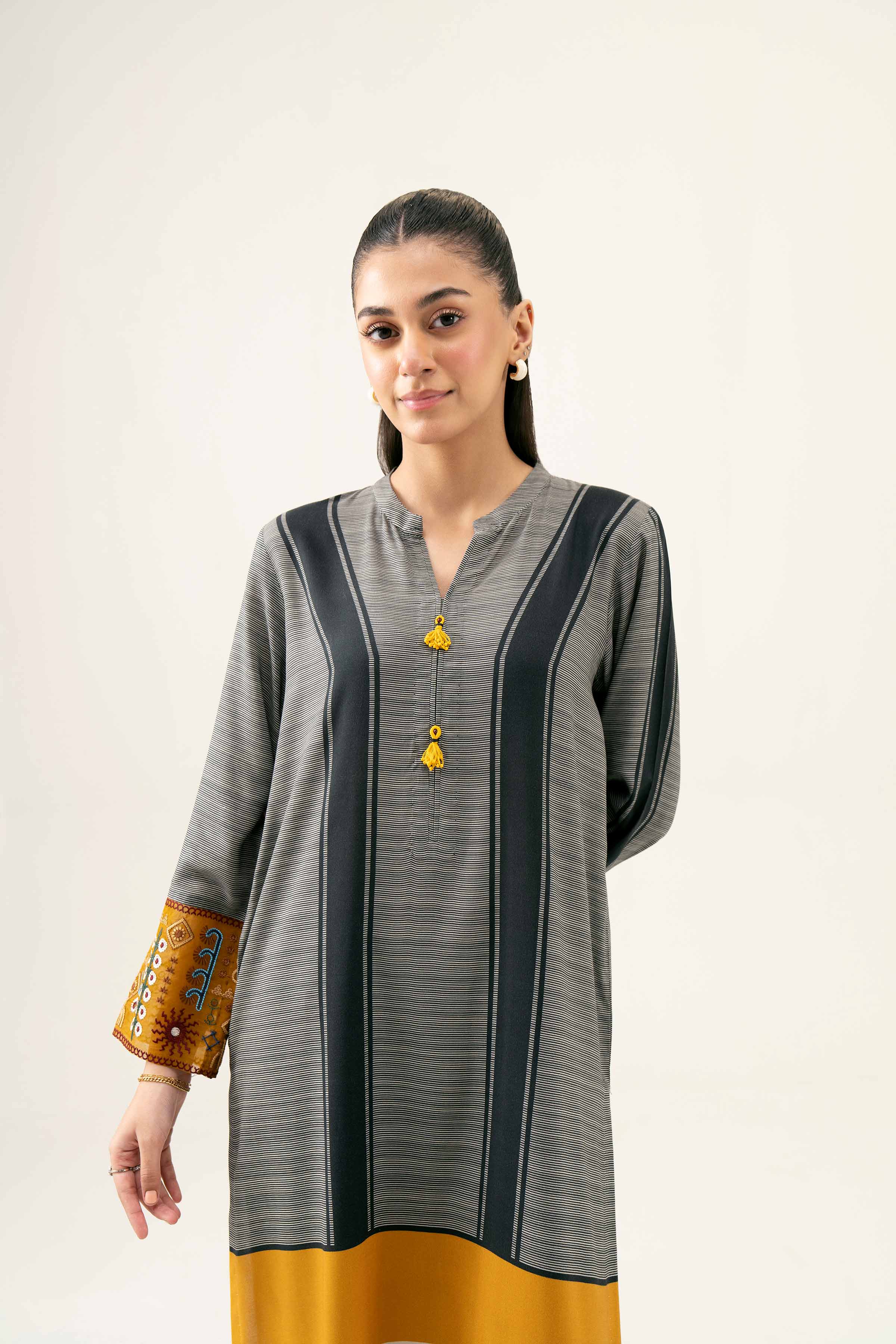 NishatUK - Brown Embroidered  Linen 1-piece ready to wear Shirt