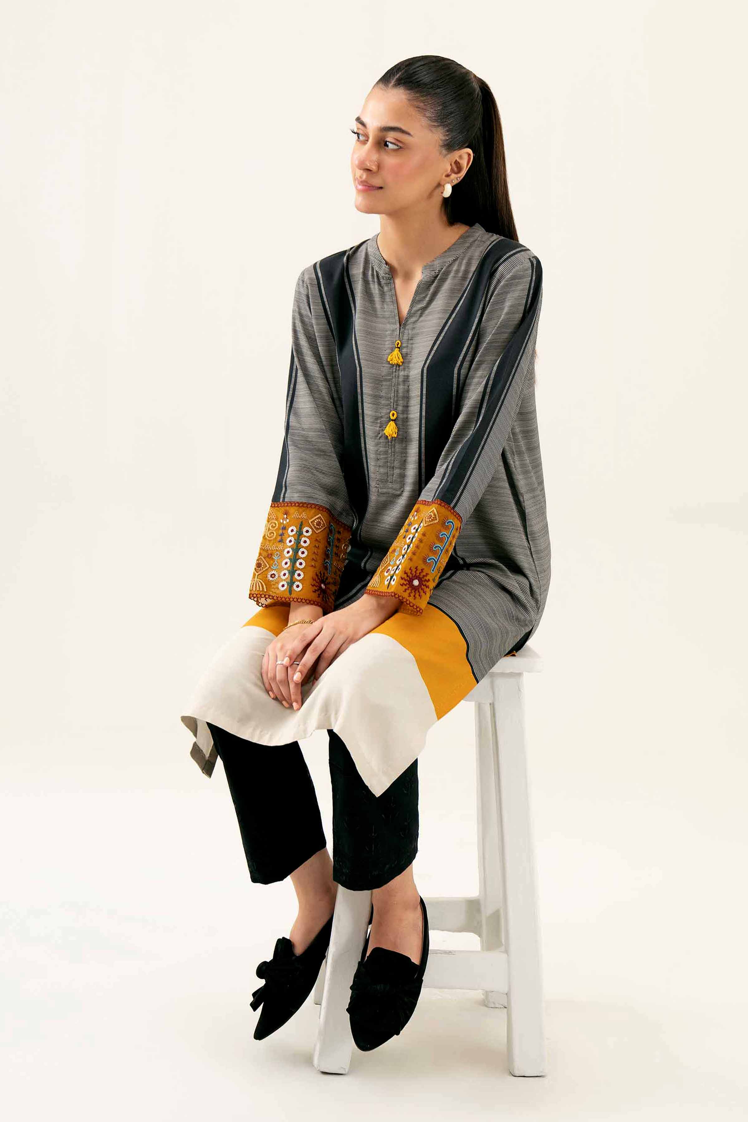 NishatUK - Brown Embroidered  Linen 1-piece ready to wear Shirt