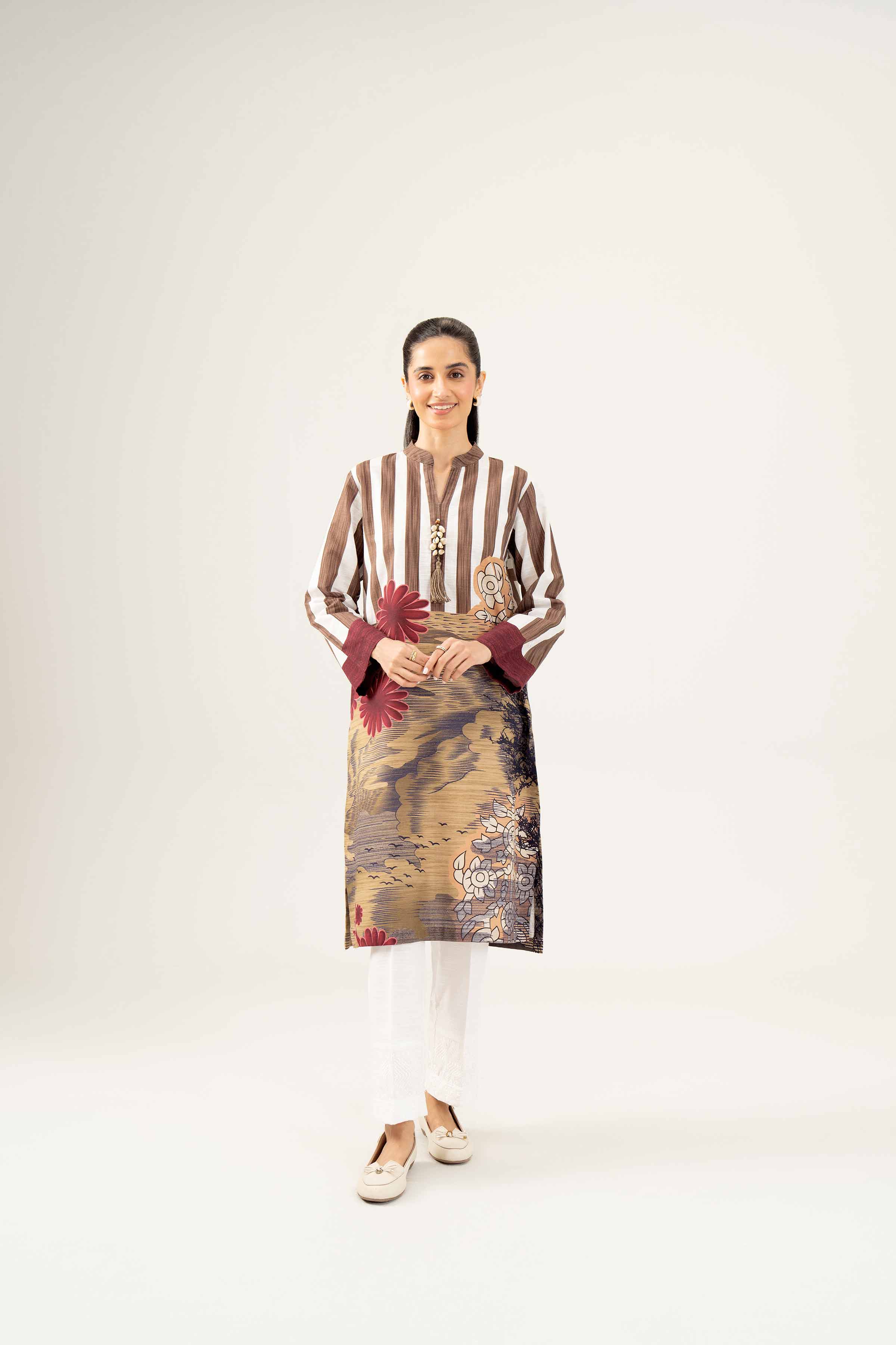 NishatUK - Olive Green Printed Khaddar 1-piece ready to wear Shirt