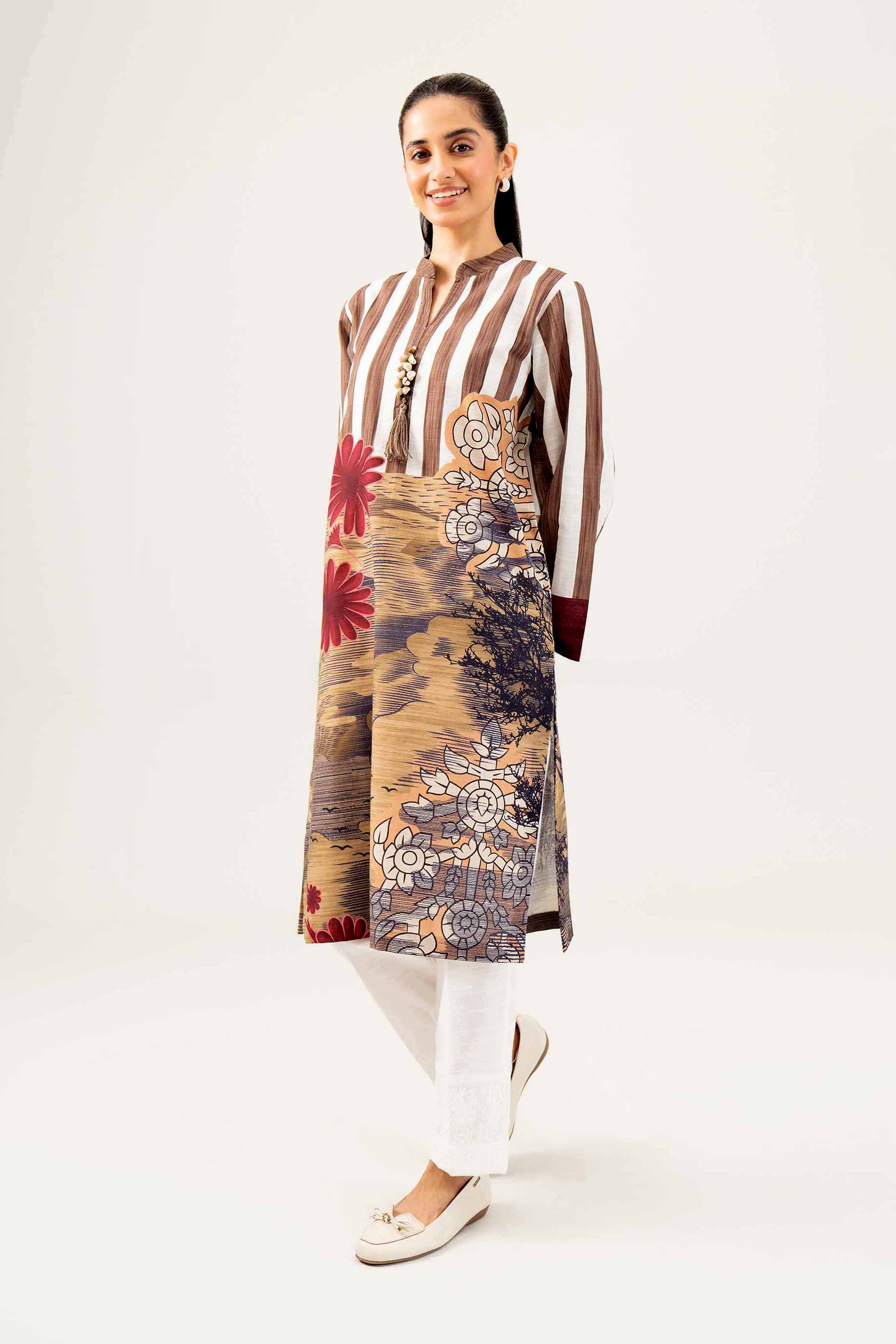 NishatUK - Olive Green Printed Khaddar 1-piece ready to wear Shirt