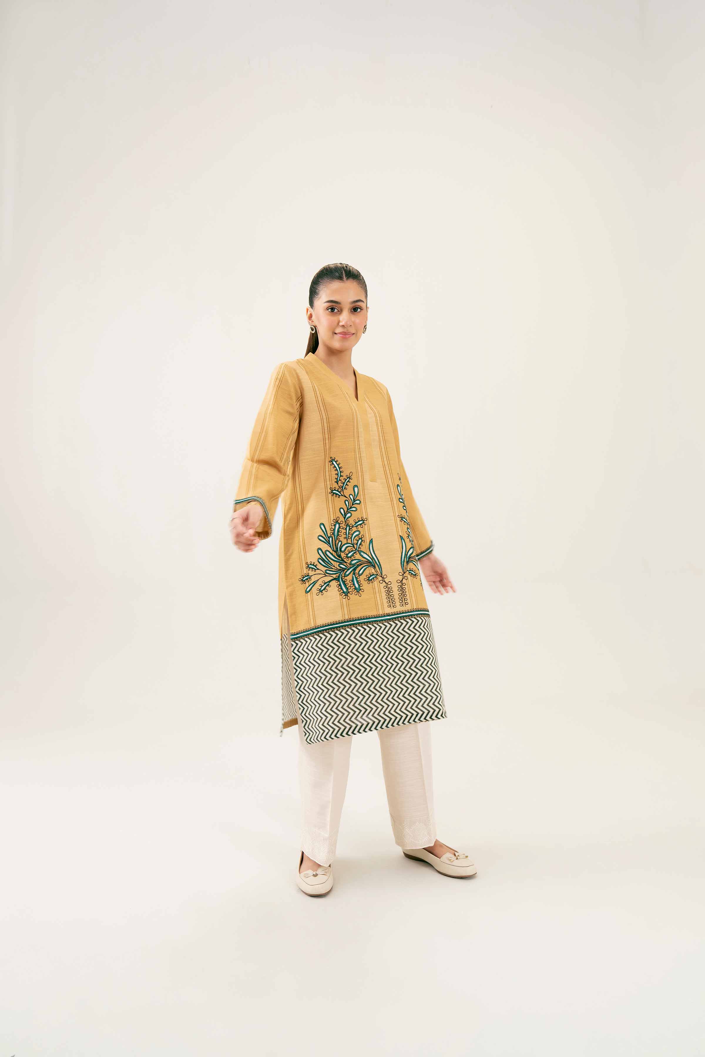 NishatUK - Beige Embroidered  Khaddar 1-piece ready to wear Shirt