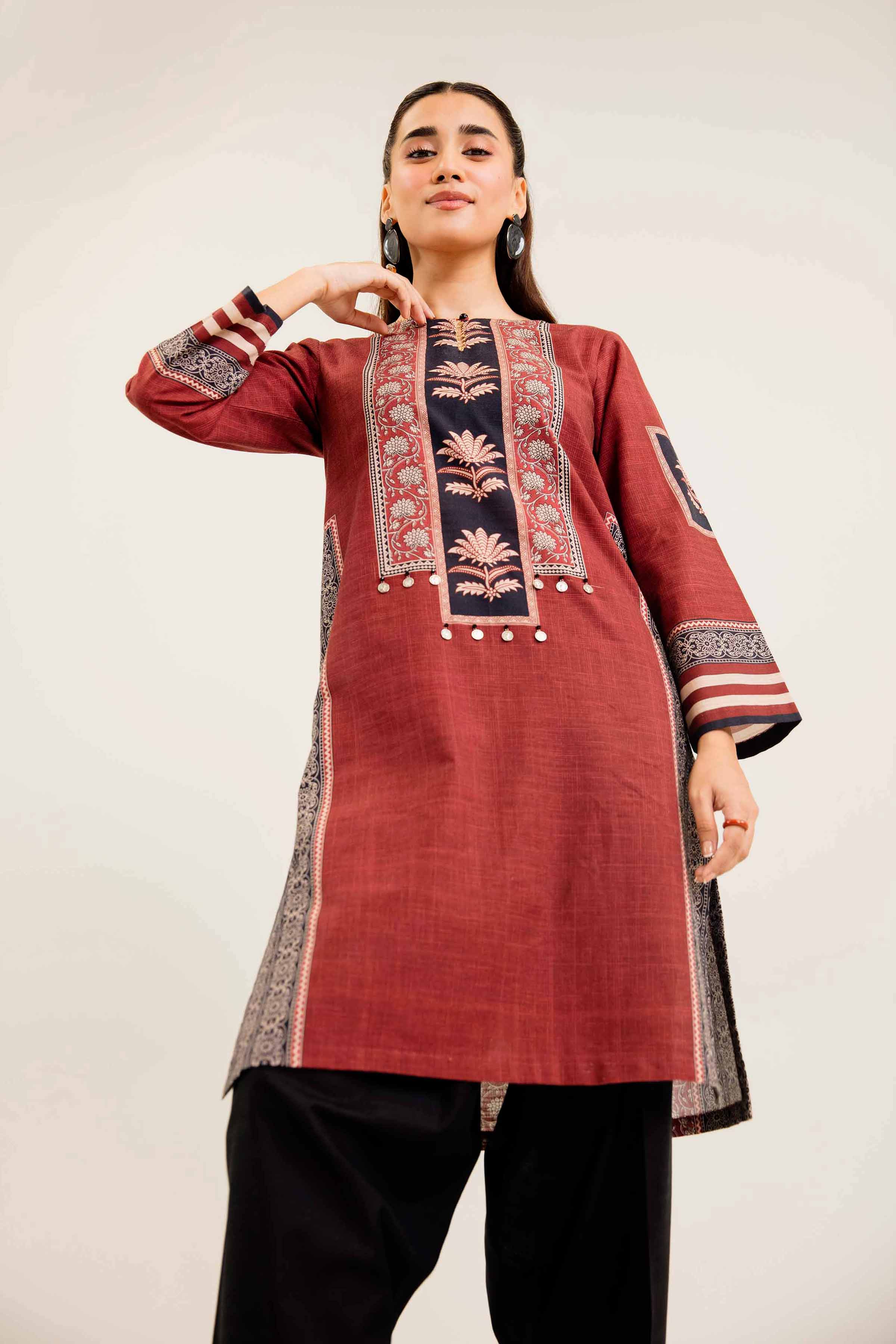 NishatUK - Brown Printed Khaddar 1-piece ready to wear Shirt