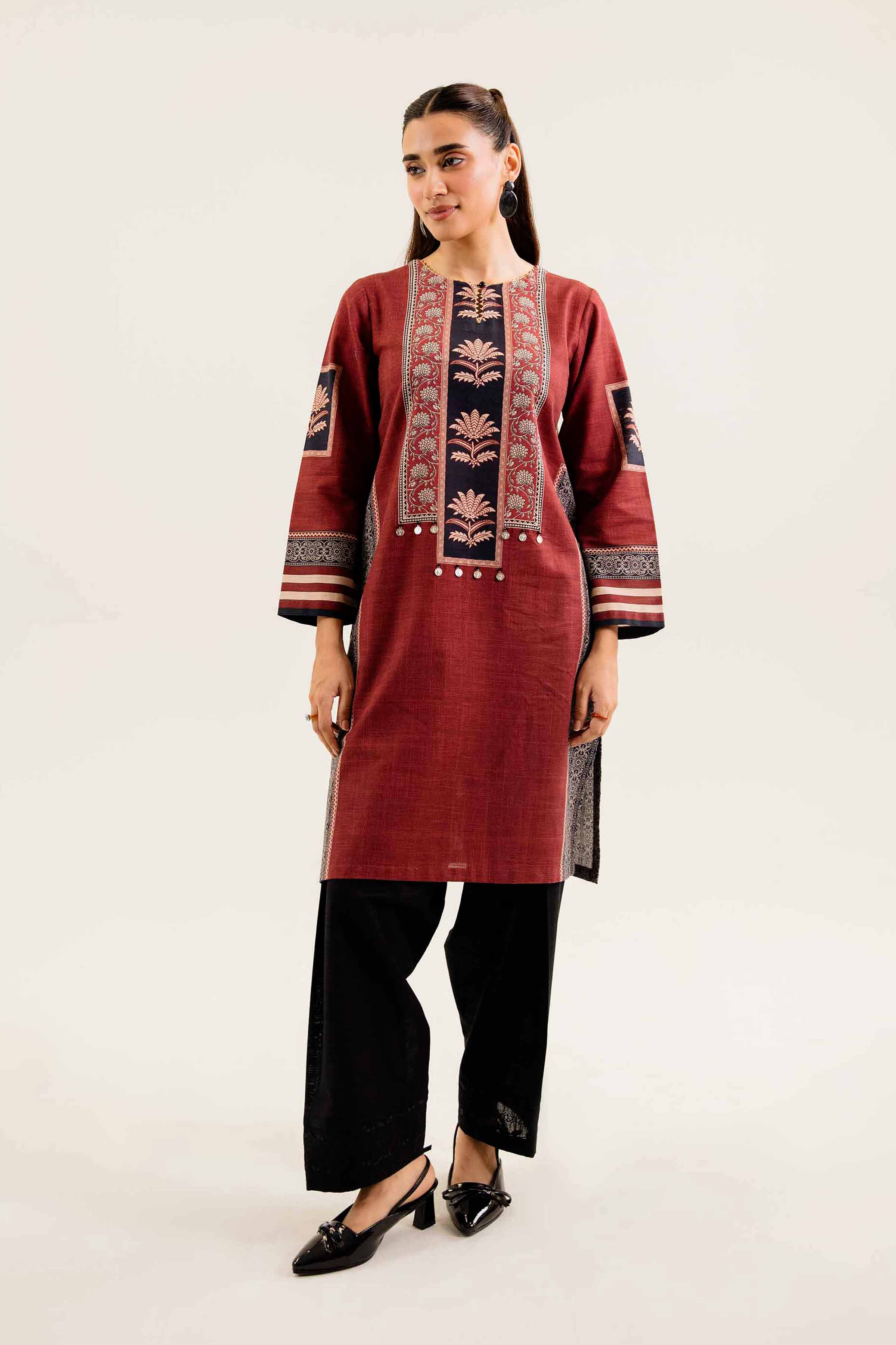 NishatUK - Brown Printed Khaddar 1-piece ready to wear Shirt