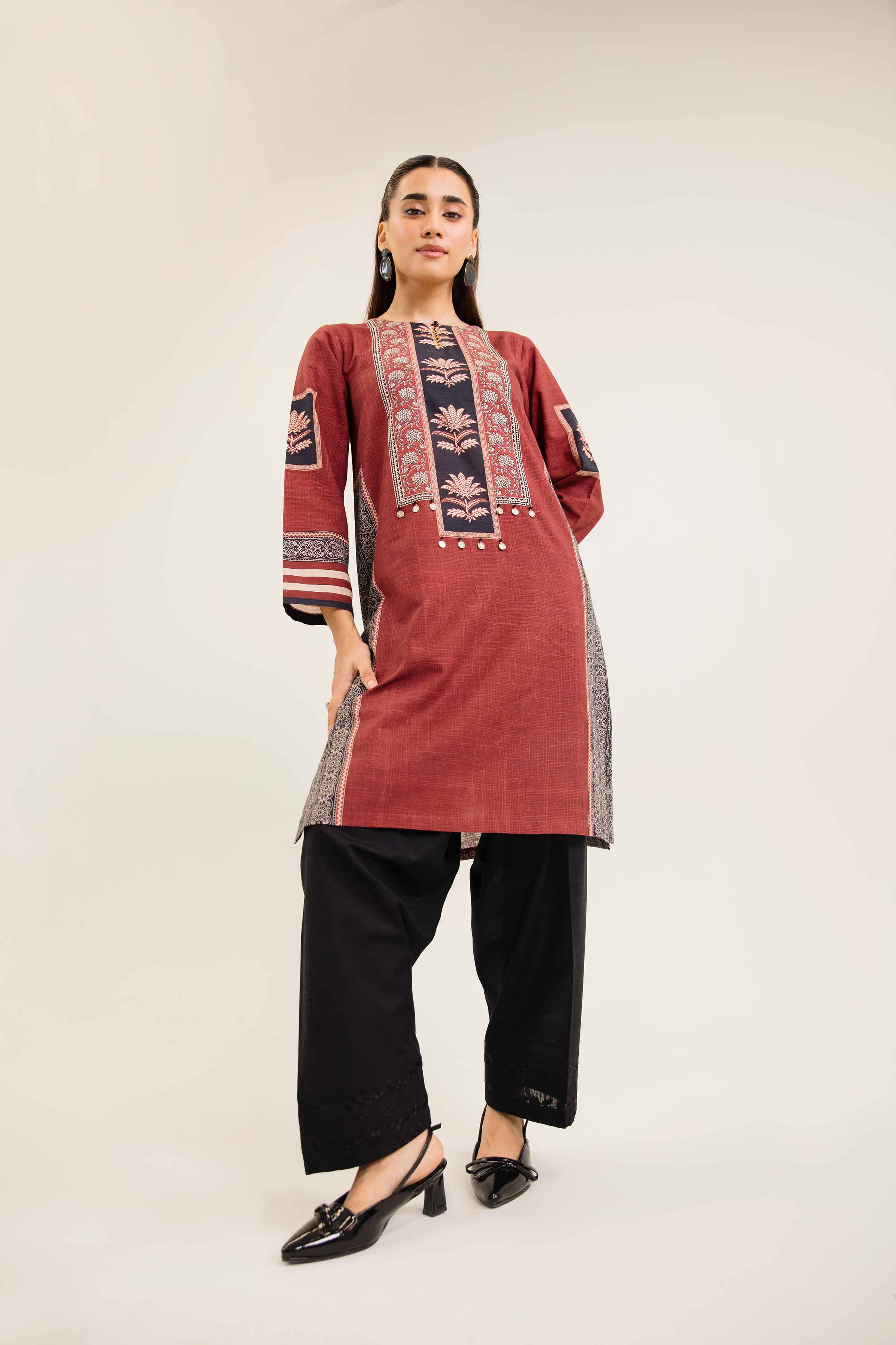 NishatUK - Brown Printed Khaddar 1-piece ready to wear Shirt