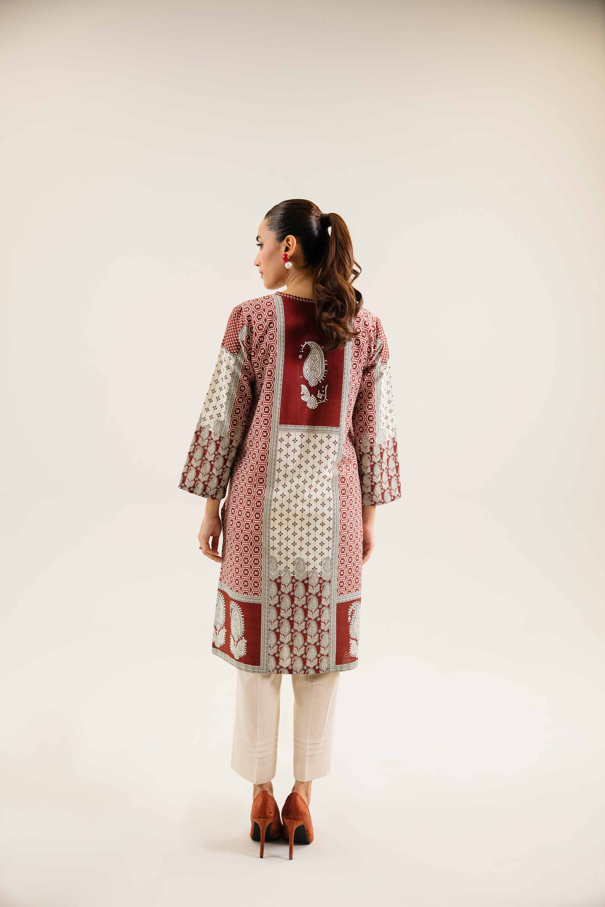 NishatUK - Brown Printed Khaddar 1-piece ready to wear Shirt