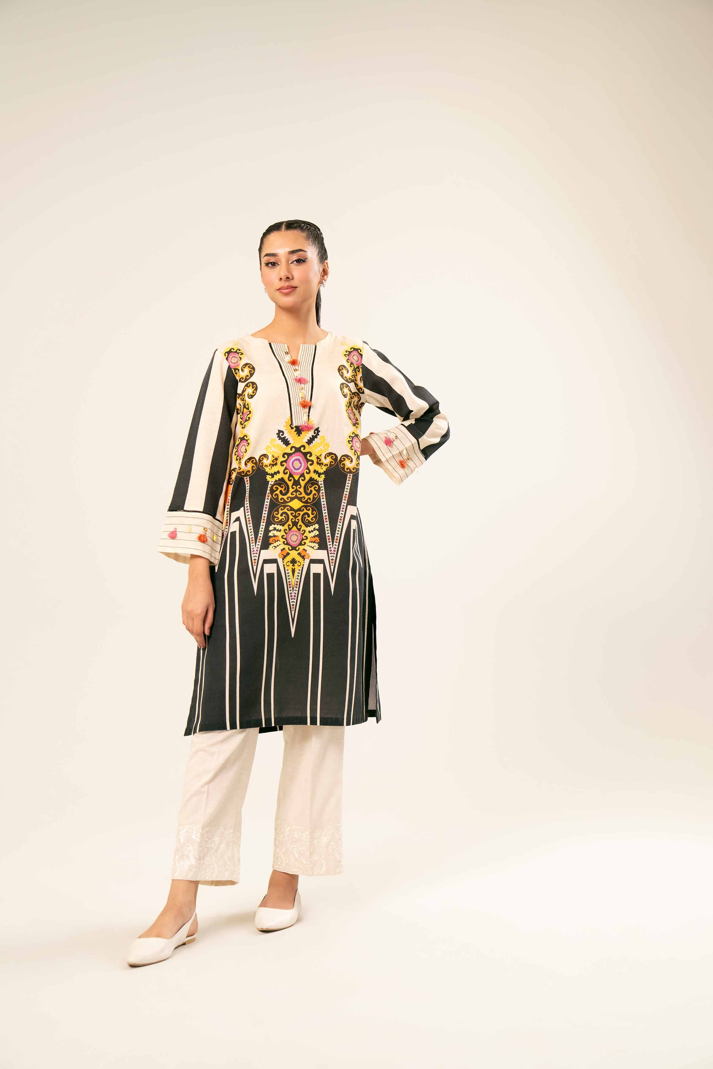 NishatUK - Black Printed Khaddar 1-piece ready to wear Shirt