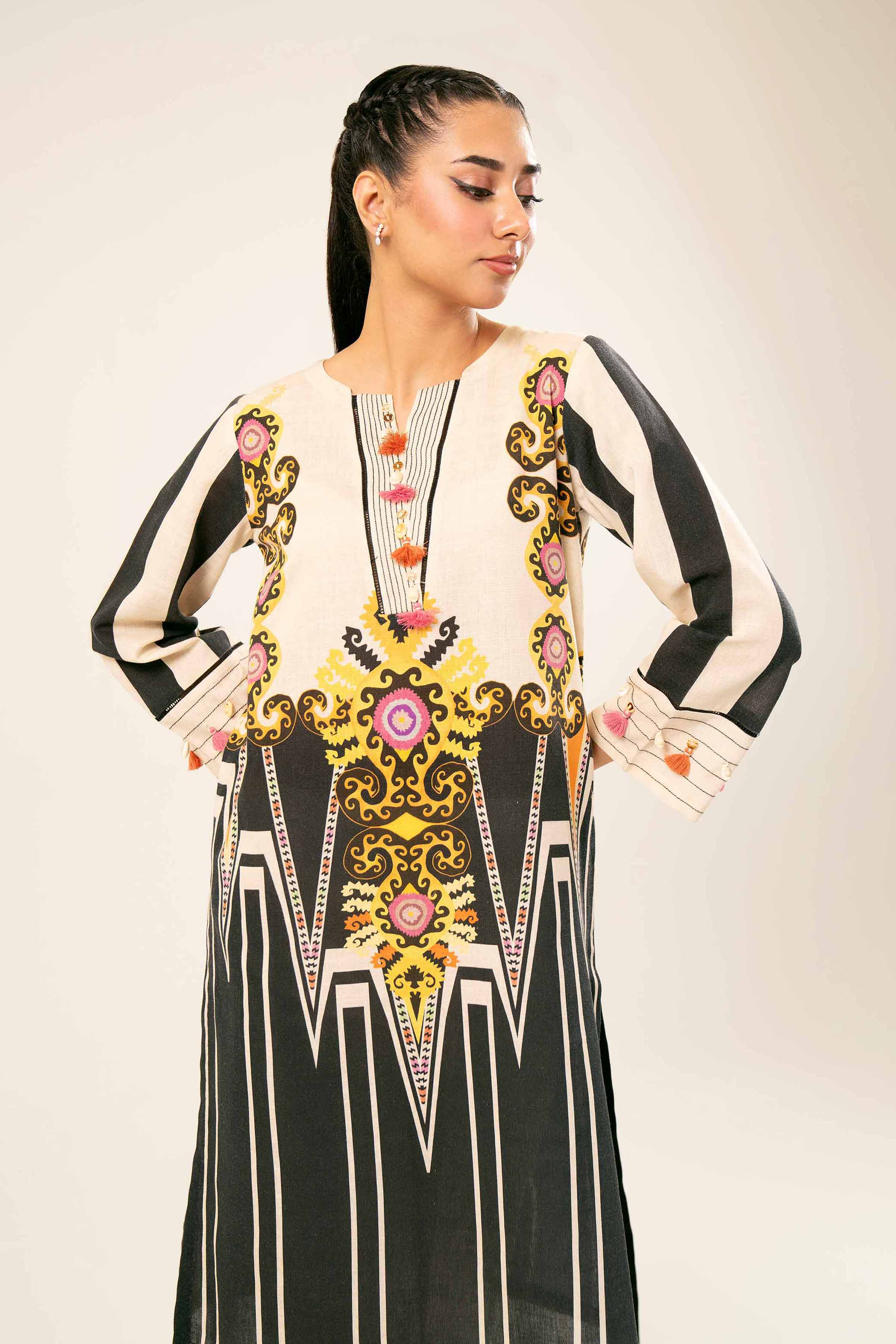 NishatUK - Black Printed Khaddar 1-piece ready to wear Shirt