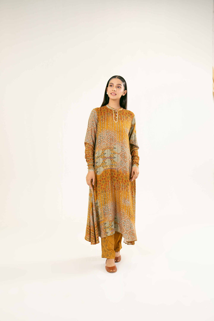 Printed Mustard Linen Suit