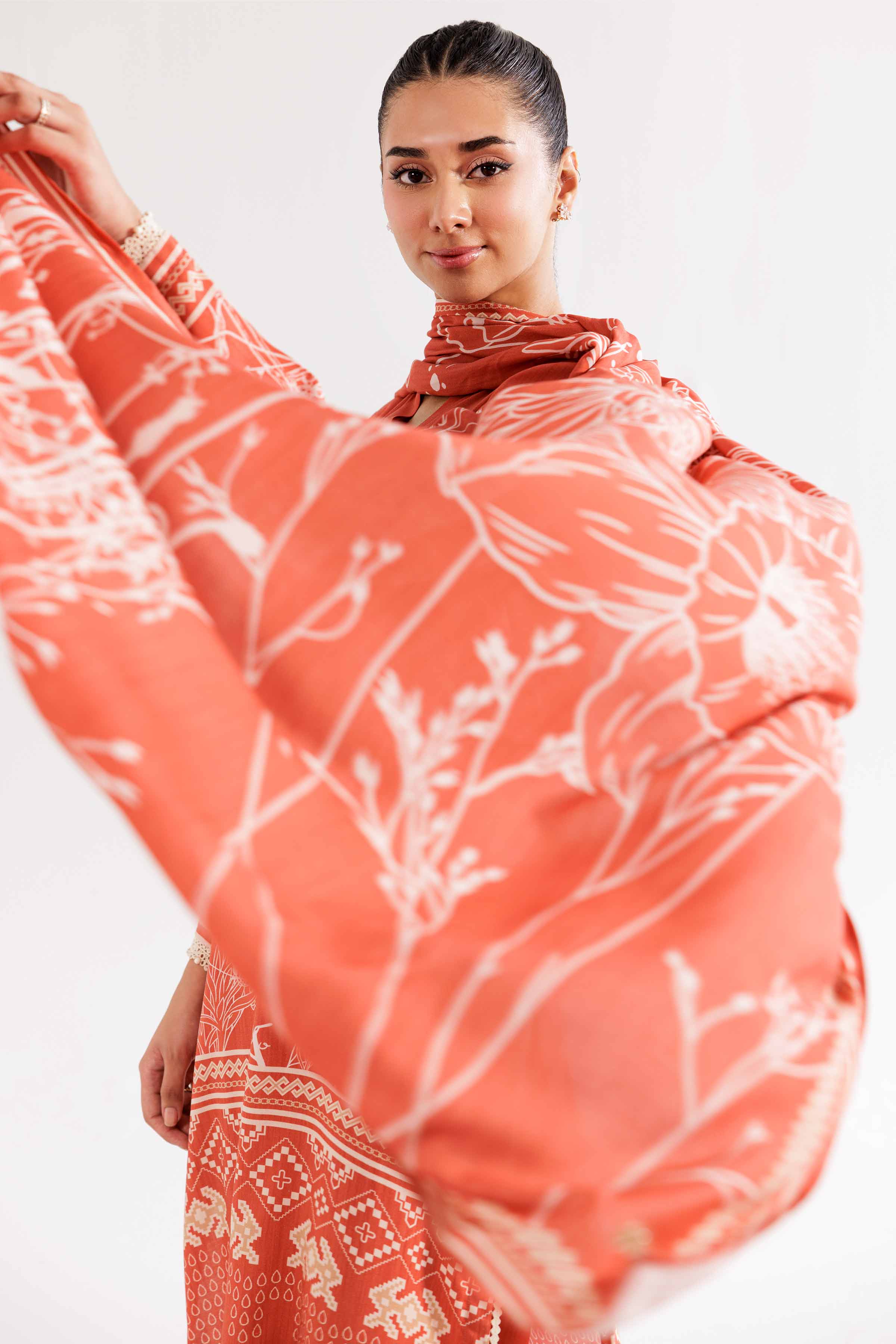 NishatUK - Brown Printed Linen 3-piece ready to wear Suit